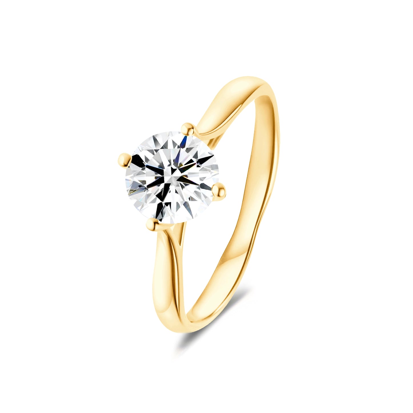 1.00ct Round Lab-Grown Diamond Ring in 14K Yellow Gold – VVS2, D Color, Ideal Cut Size 7