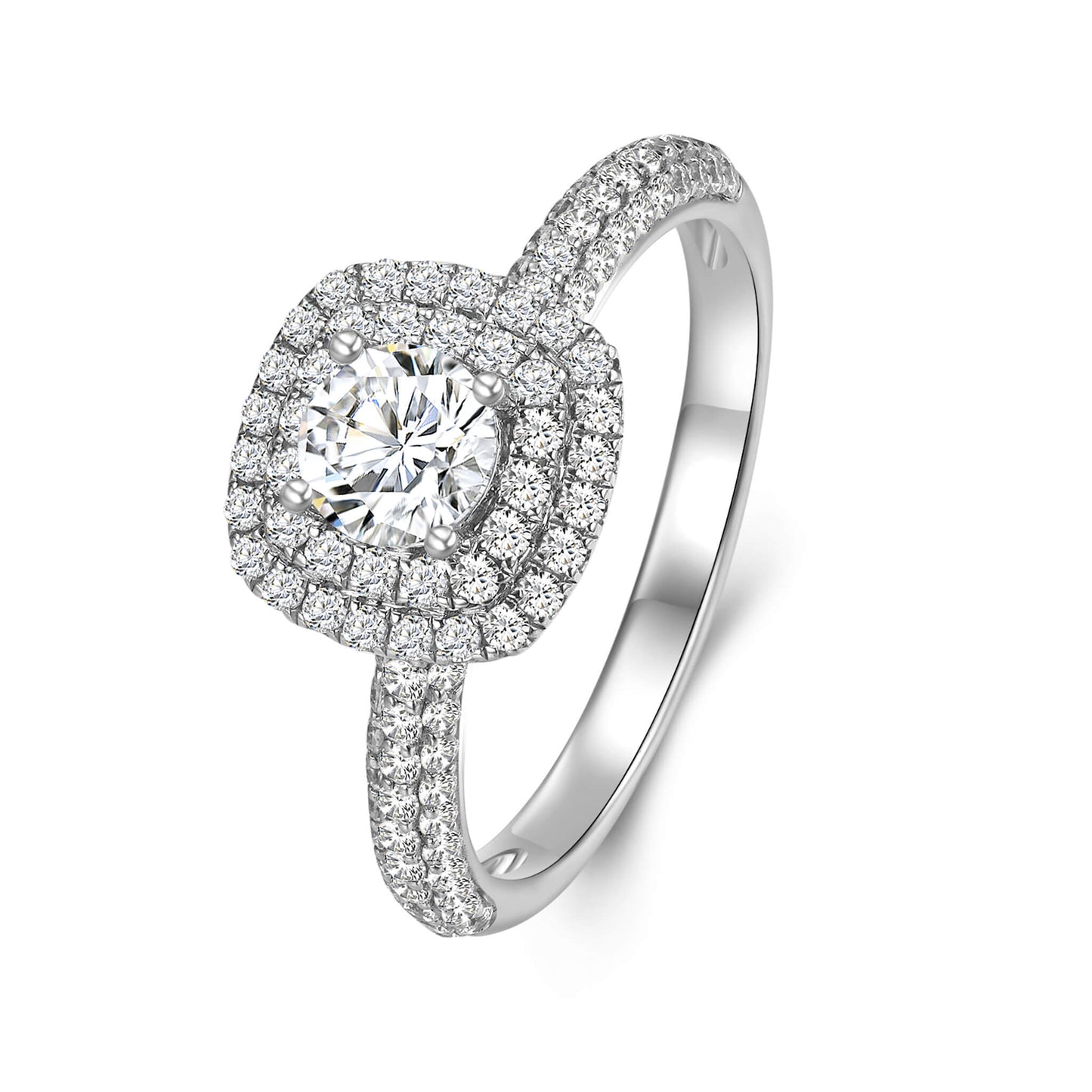 Round Double Halo Lab Diamond Ring in Platinum with Pave Band - Neoshine