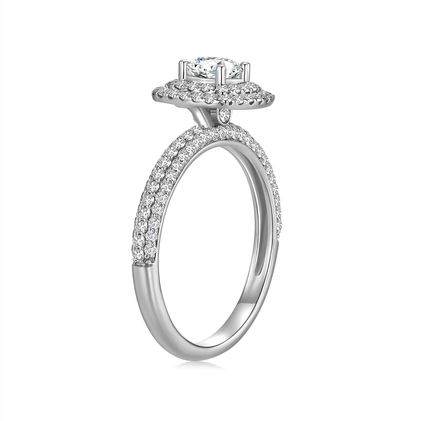 Round Double Halo Lab Diamond Ring in Platinum with Pave Band - Neoshine