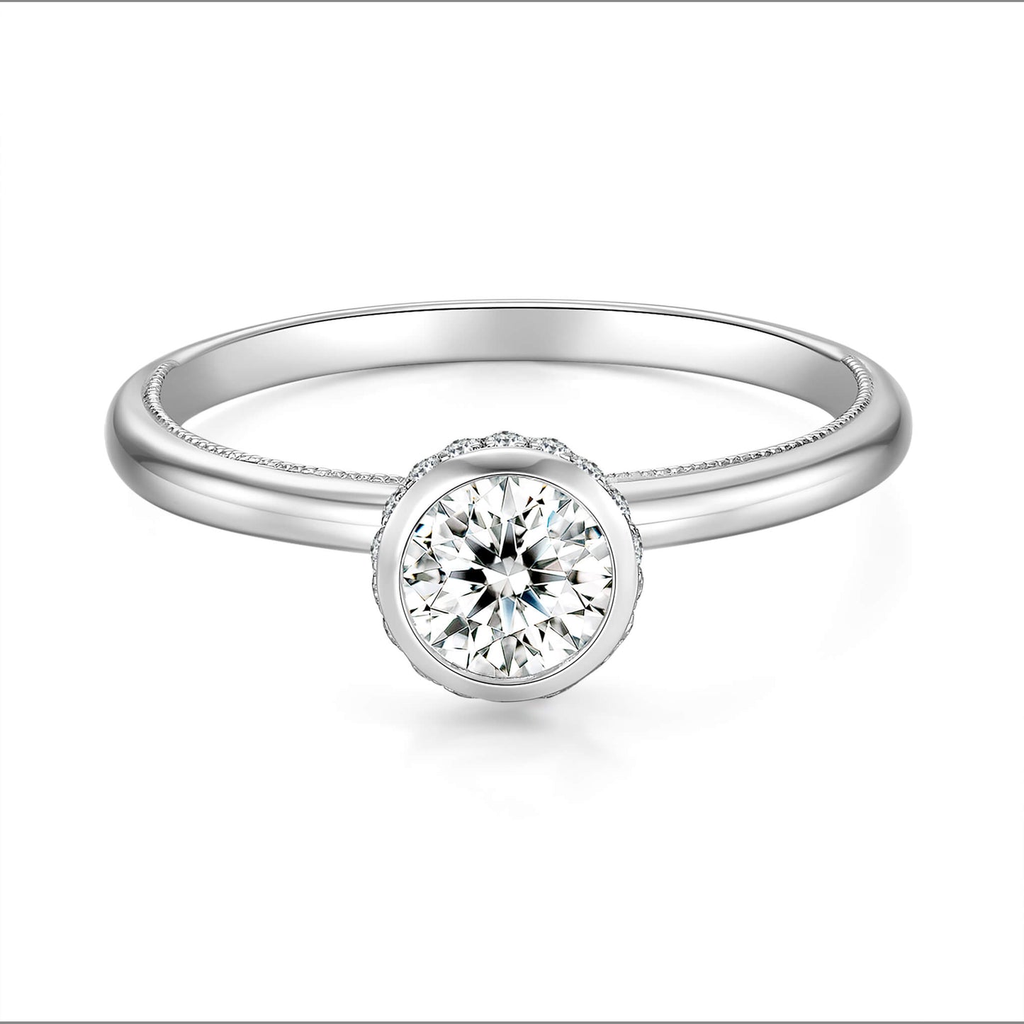 Round Lab Diamond Bezel Ring in Platinum - Neoshine