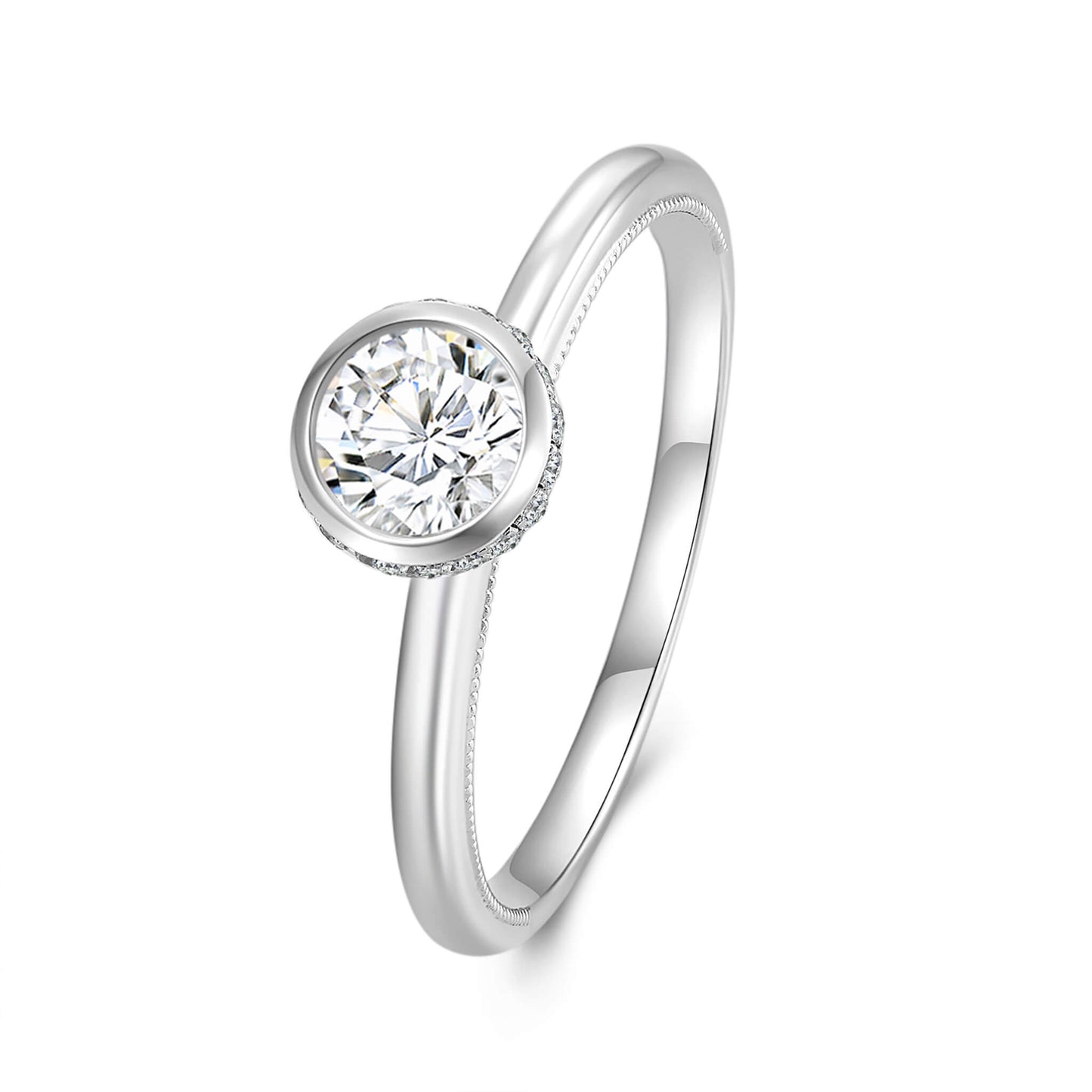 Round Lab Diamond Bezel Ring in Platinum - Neoshine