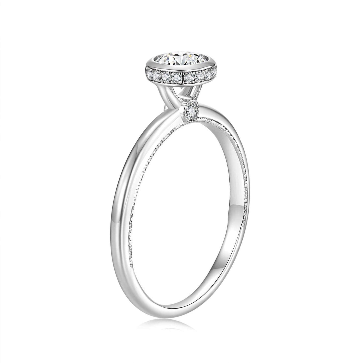Round Lab Diamond Bezel Ring in Platinum - Neoshine