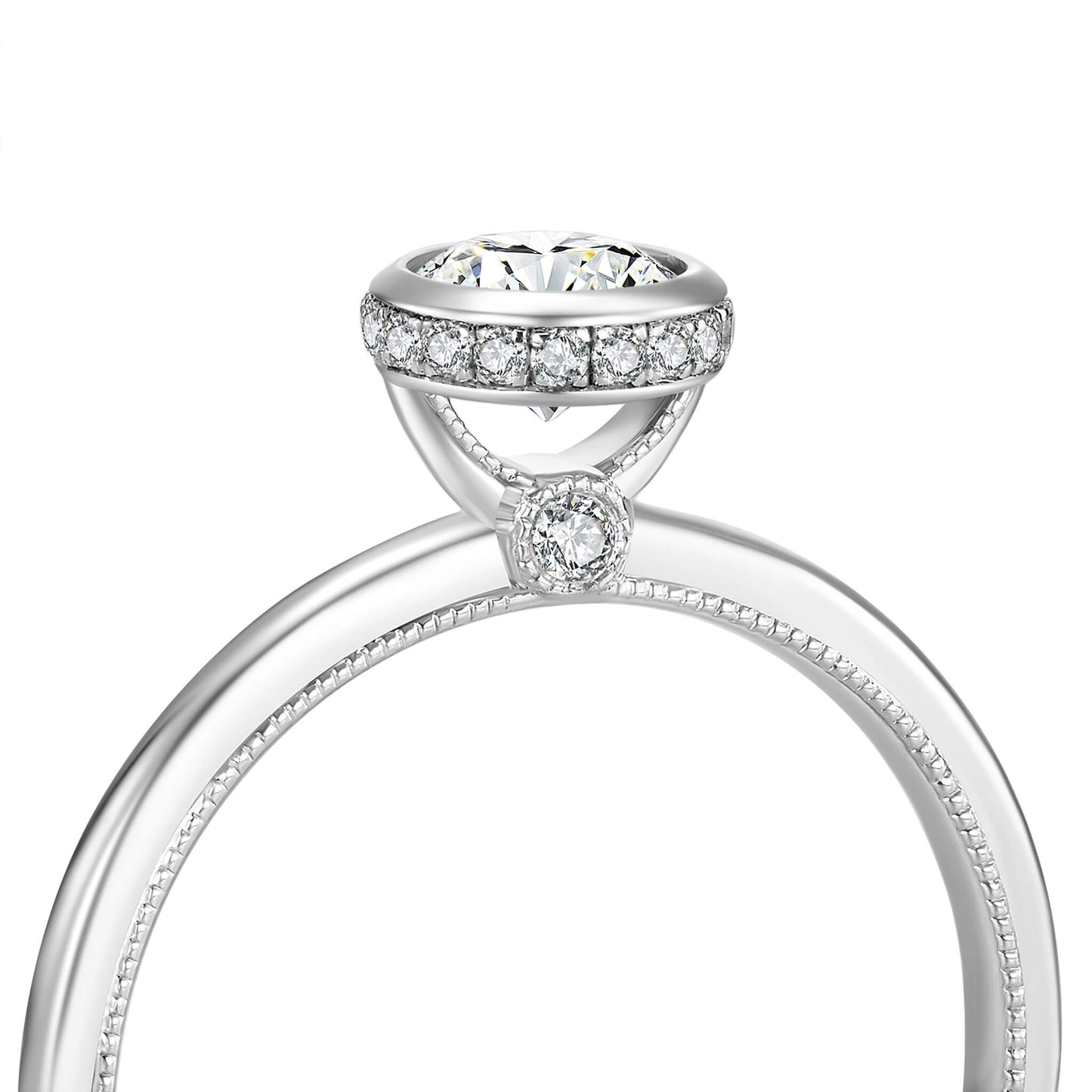 Round Lab Diamond Bezel Ring in Platinum - Neoshine
