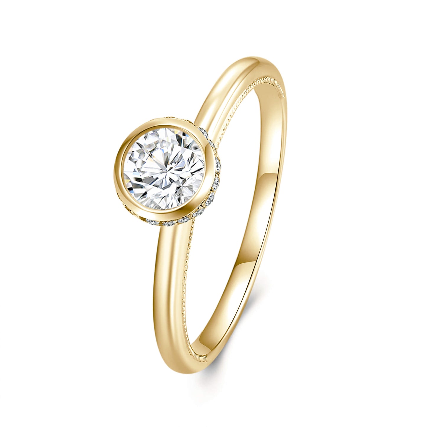 Round Lab Diamond Bezel Ring in 18K Yellow Gold - Neoshine