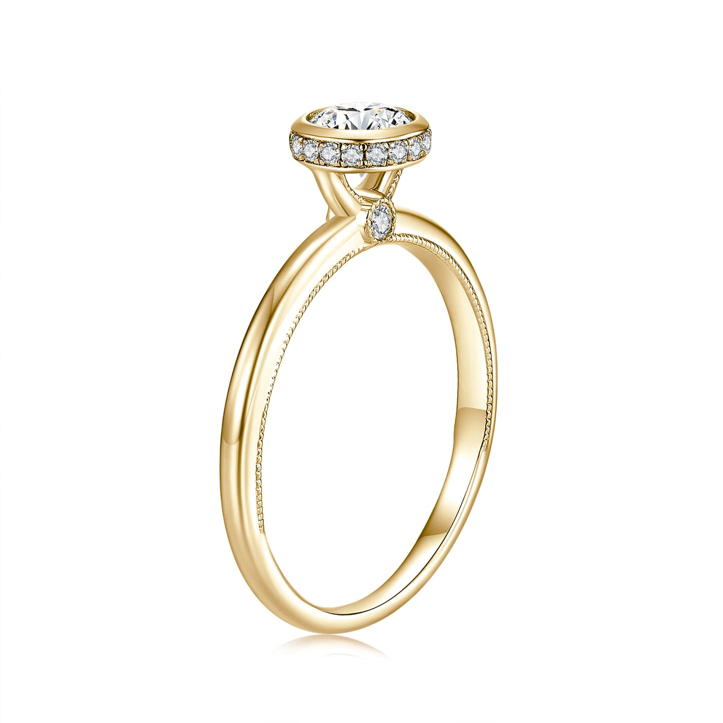 Round Lab Diamond Bezel Ring in 18K Yellow Gold - Neoshine