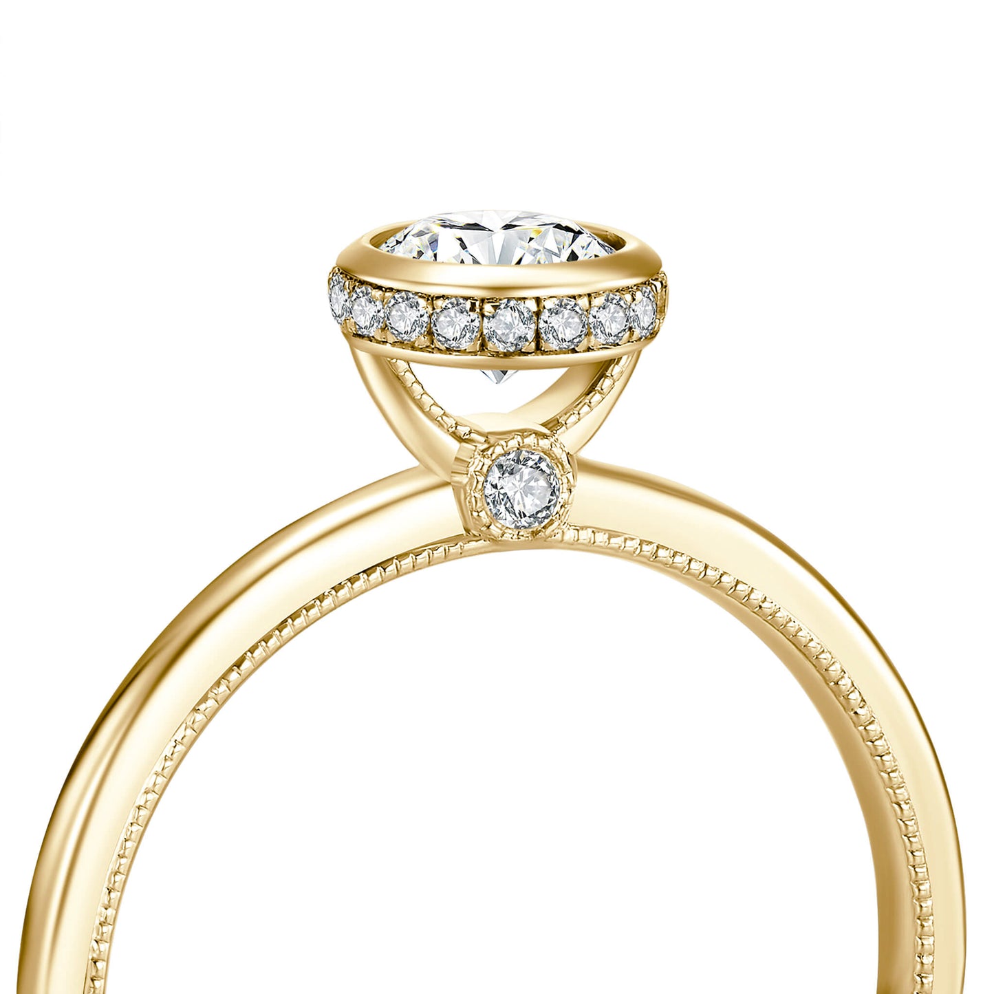 Round Lab Diamond Bezel Ring in 18K Yellow Gold - Neoshine