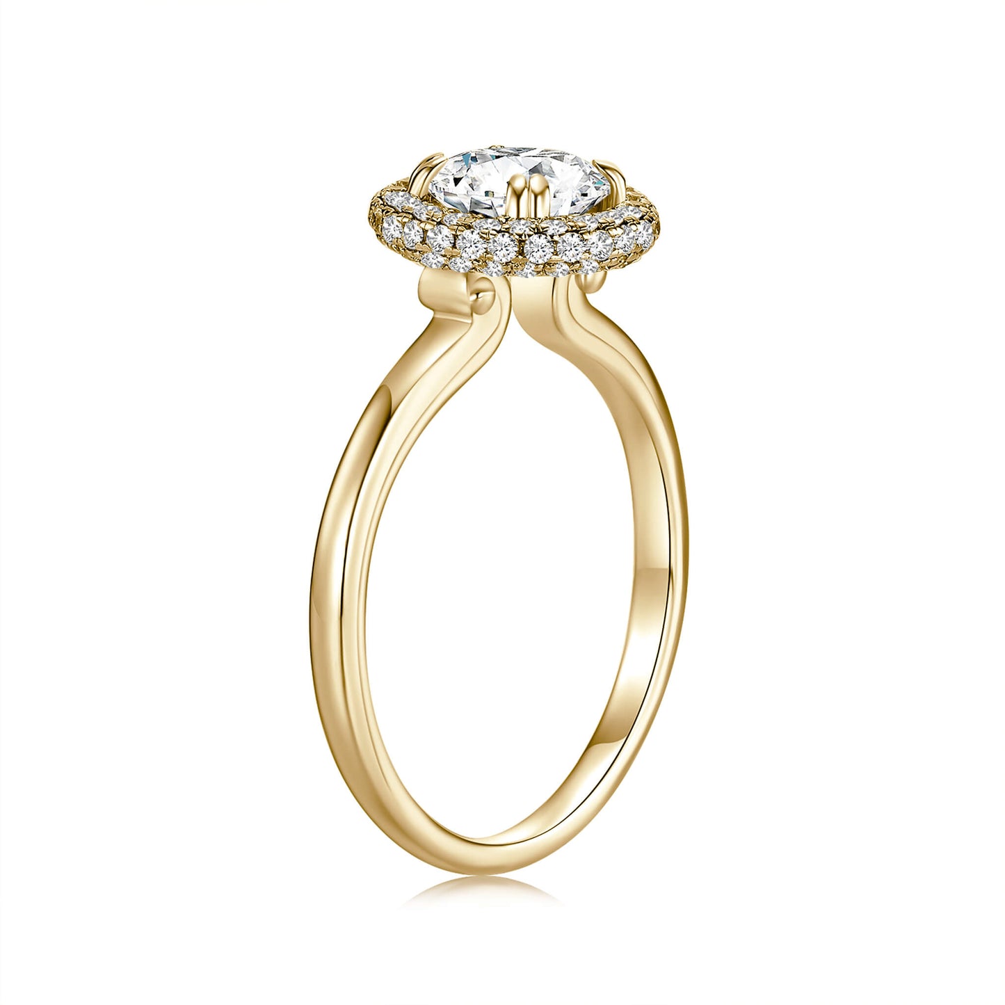 Round Lab Diamond Halo Ring in 18K Yellow Gold - Neoshine