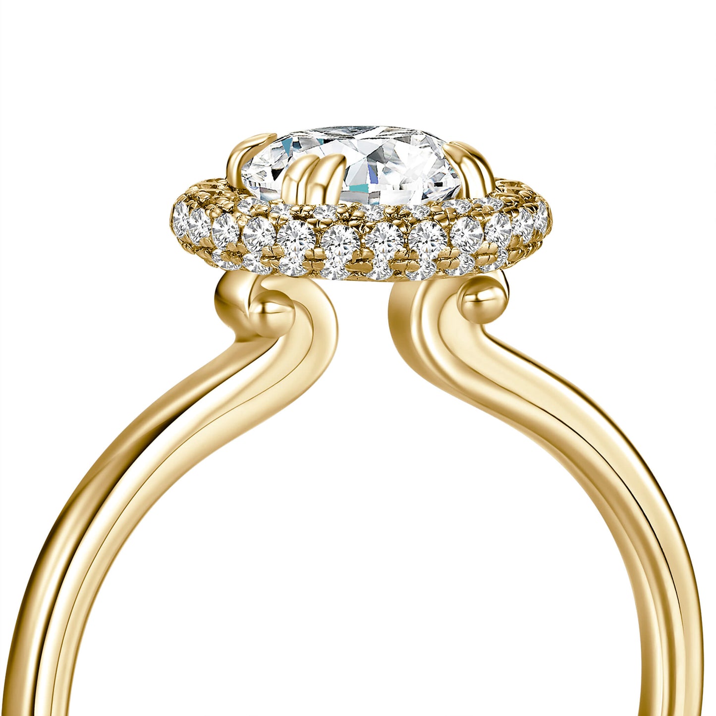 Round Lab Diamond Halo Ring in 18K Yellow Gold - Neoshine