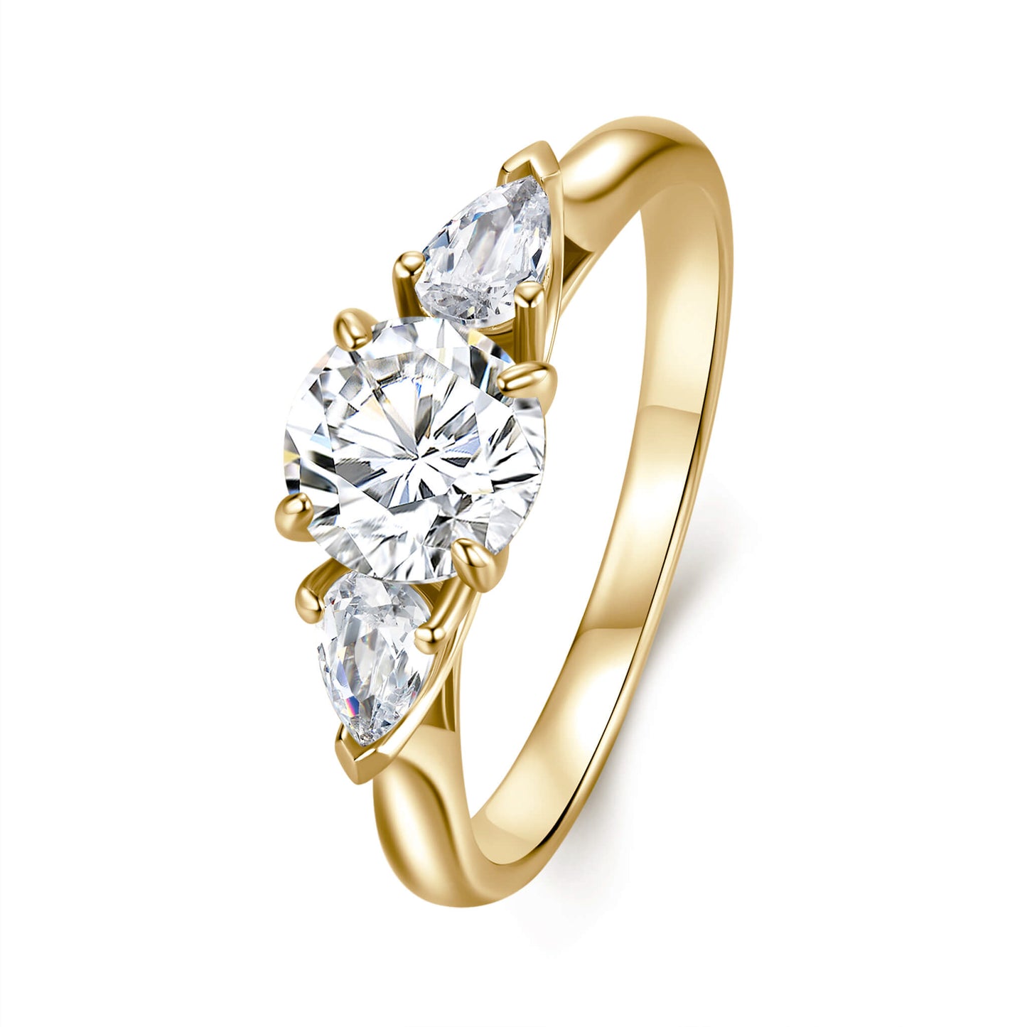 Three Stone Round Lab Diamond Ring in 18K Yellow Gold - Neoshine
