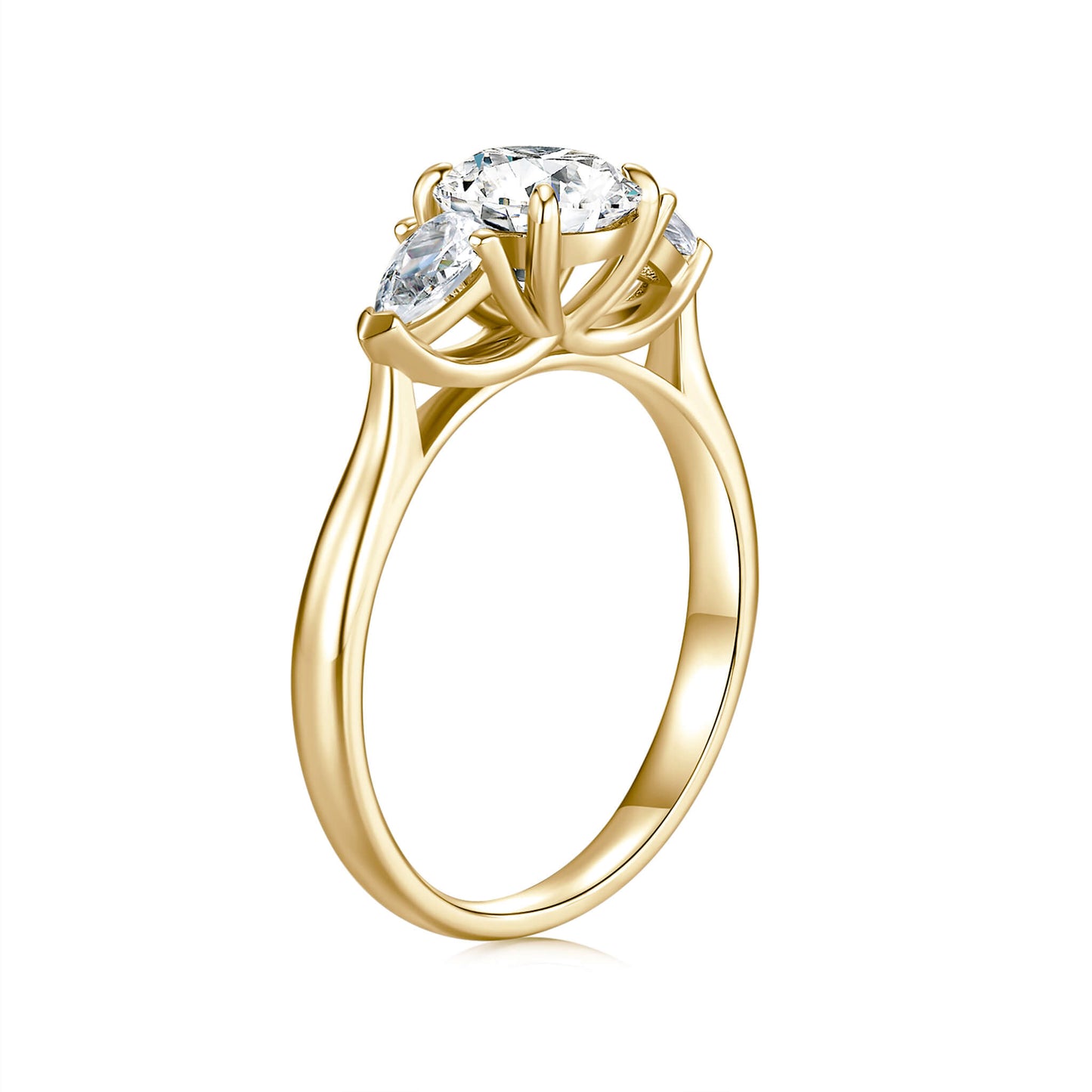 Three Stone Round Lab Diamond Ring in 18K Yellow Gold - Neoshine