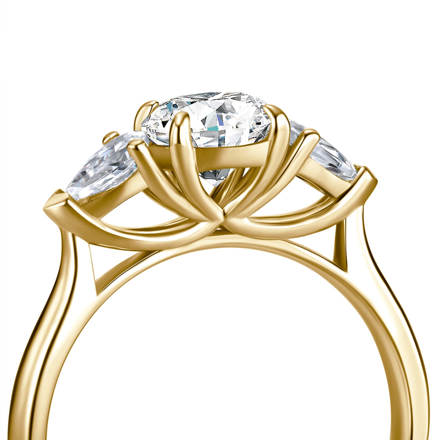 Three Stone Round Lab Diamond Ring in 18K Yellow Gold - Neoshine