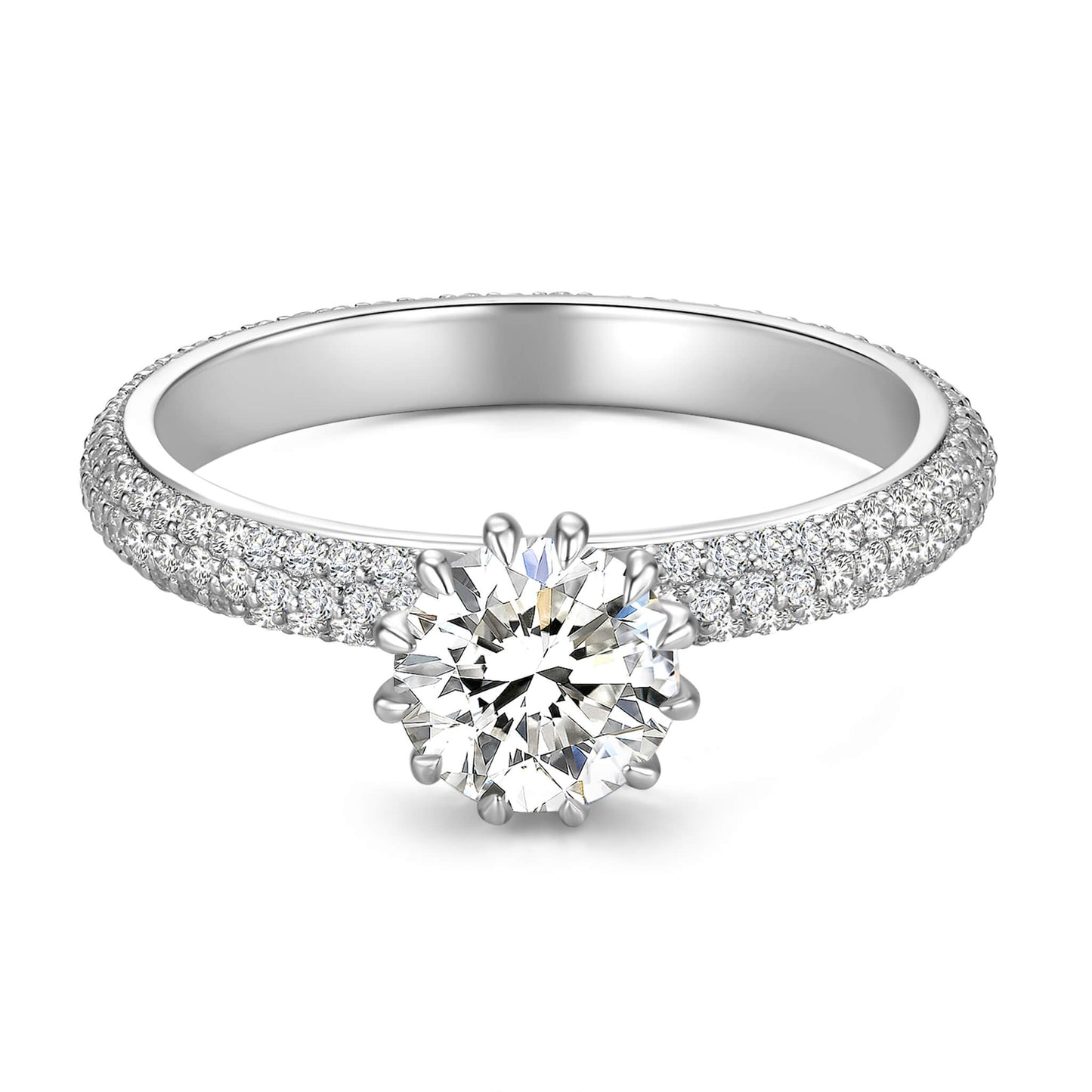 Solitaire Round Lab Diamond Ring with Pave Band in Platinum - Neoshine