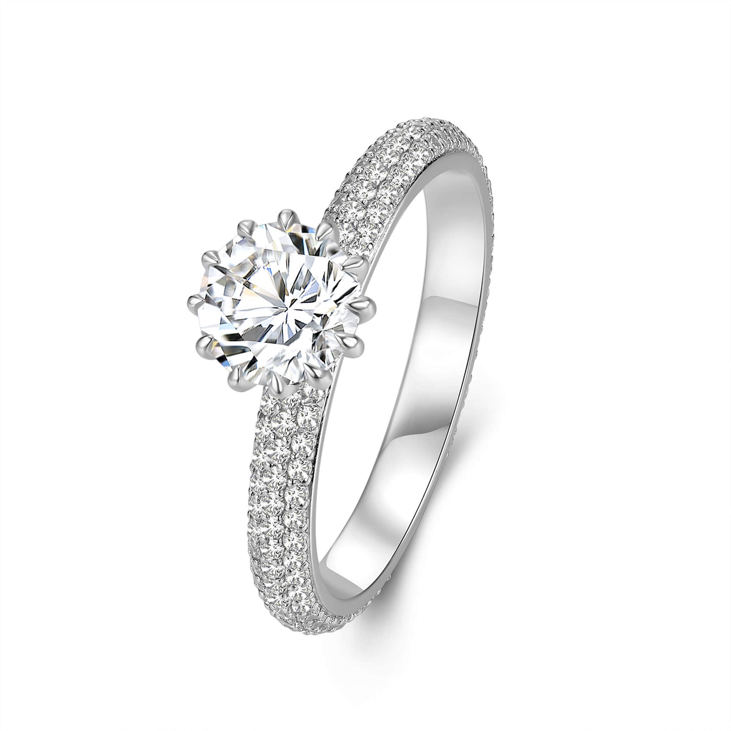 Solitaire Round Lab Diamond Ring with Pave Band in Platinum - Neoshine