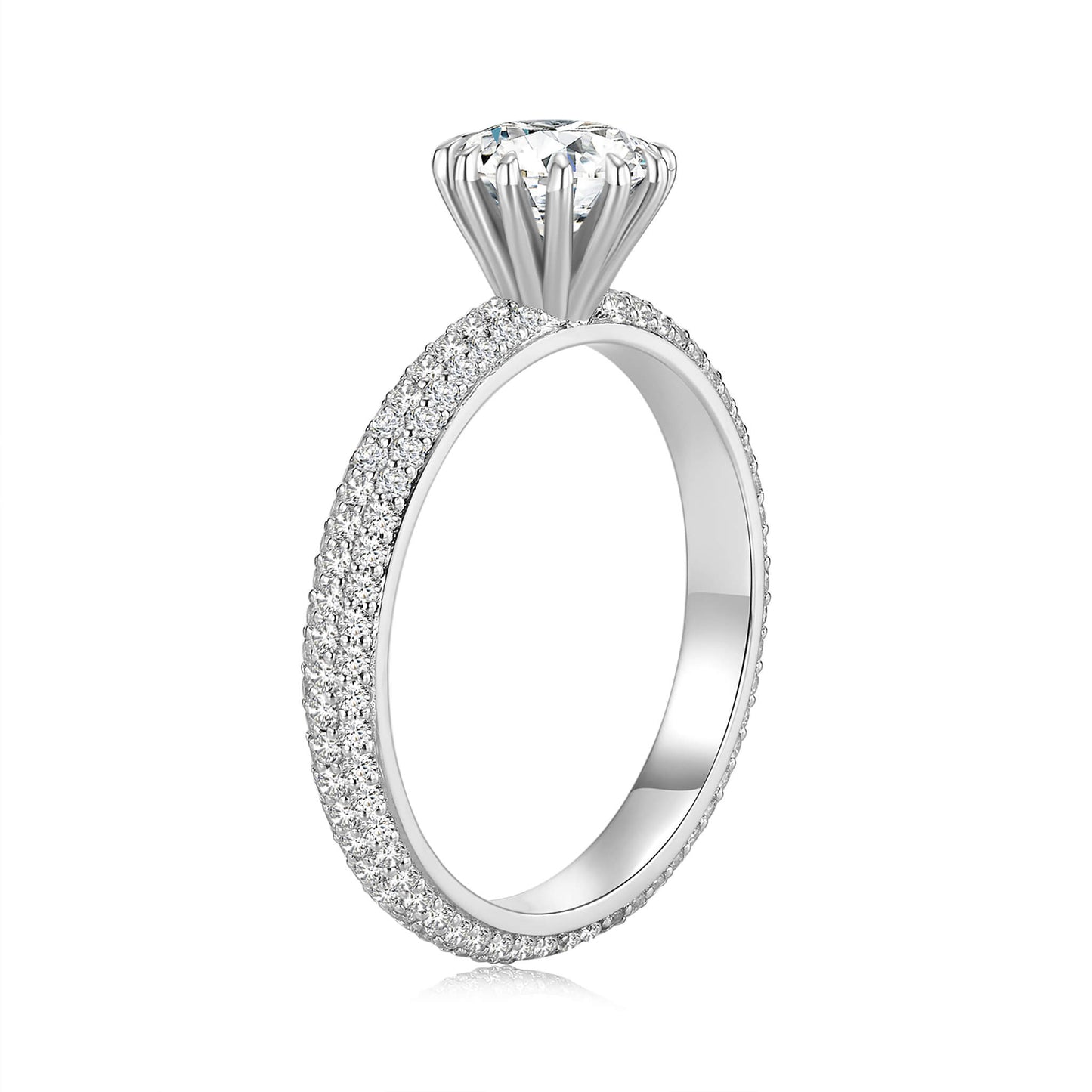 Solitaire Round Lab Diamond Ring with Pave Band in Platinum - Neoshine