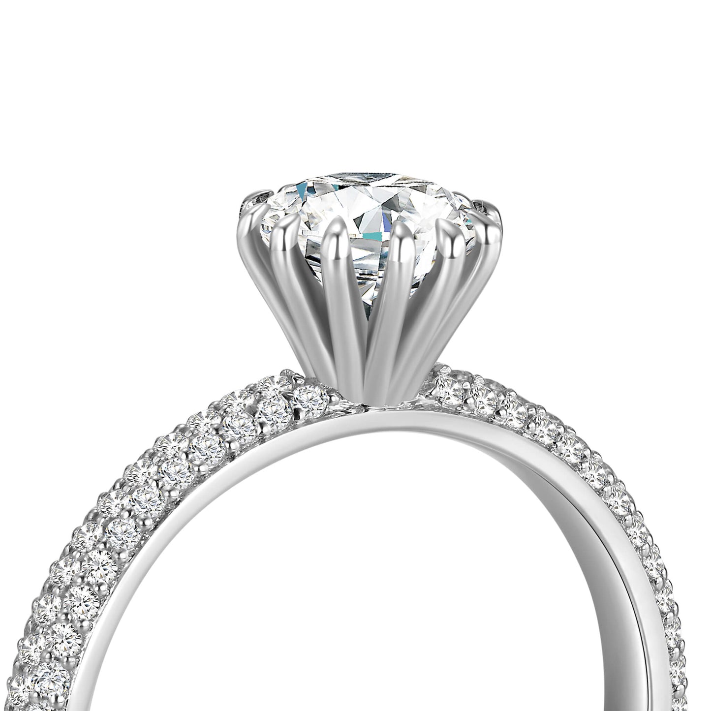 Solitaire Round Lab Diamond Ring with Pave Band in Platinum - Neoshine