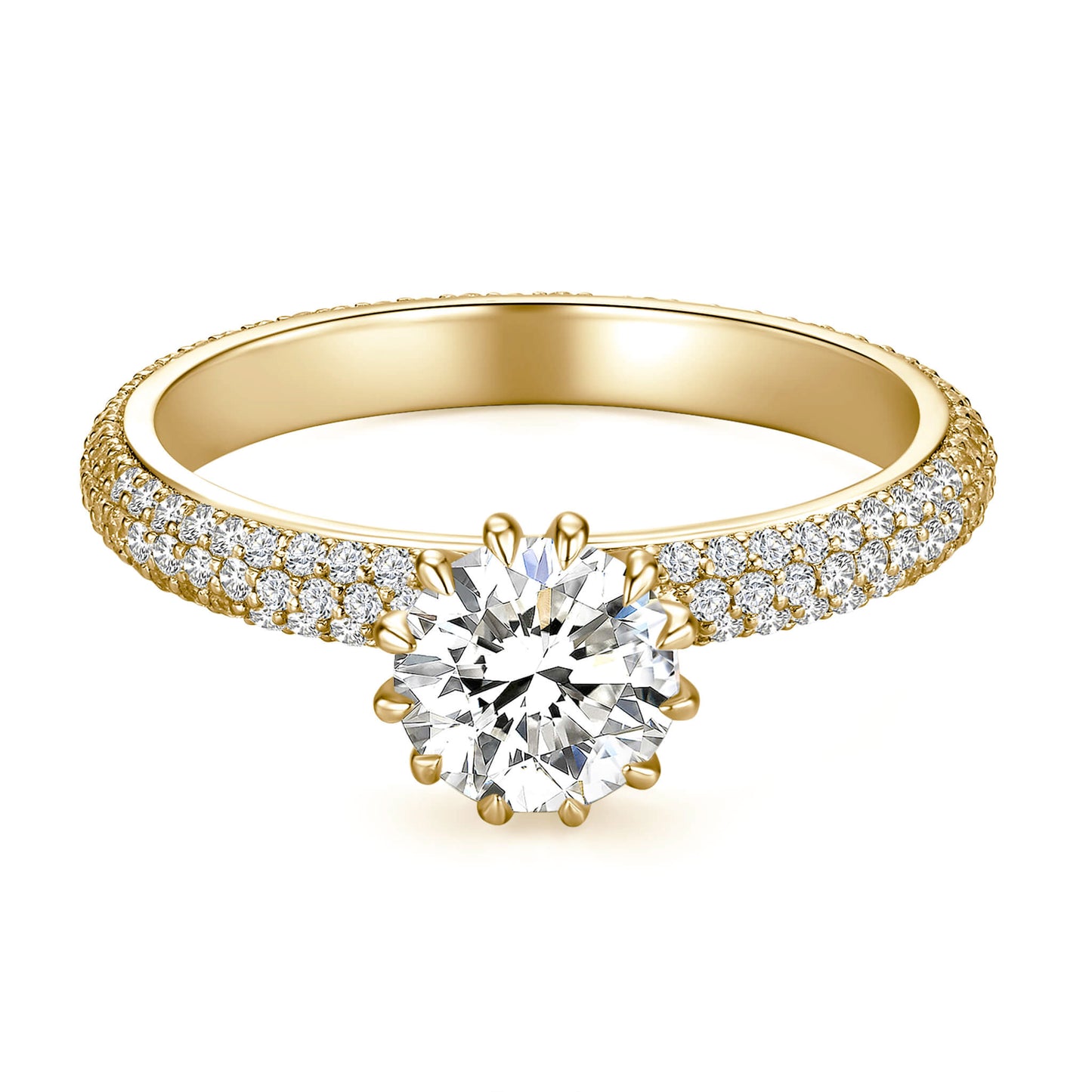 Solitaire Round Lab Diamond Ring with Pave Band in 18K Yellow Gold - Neoshine