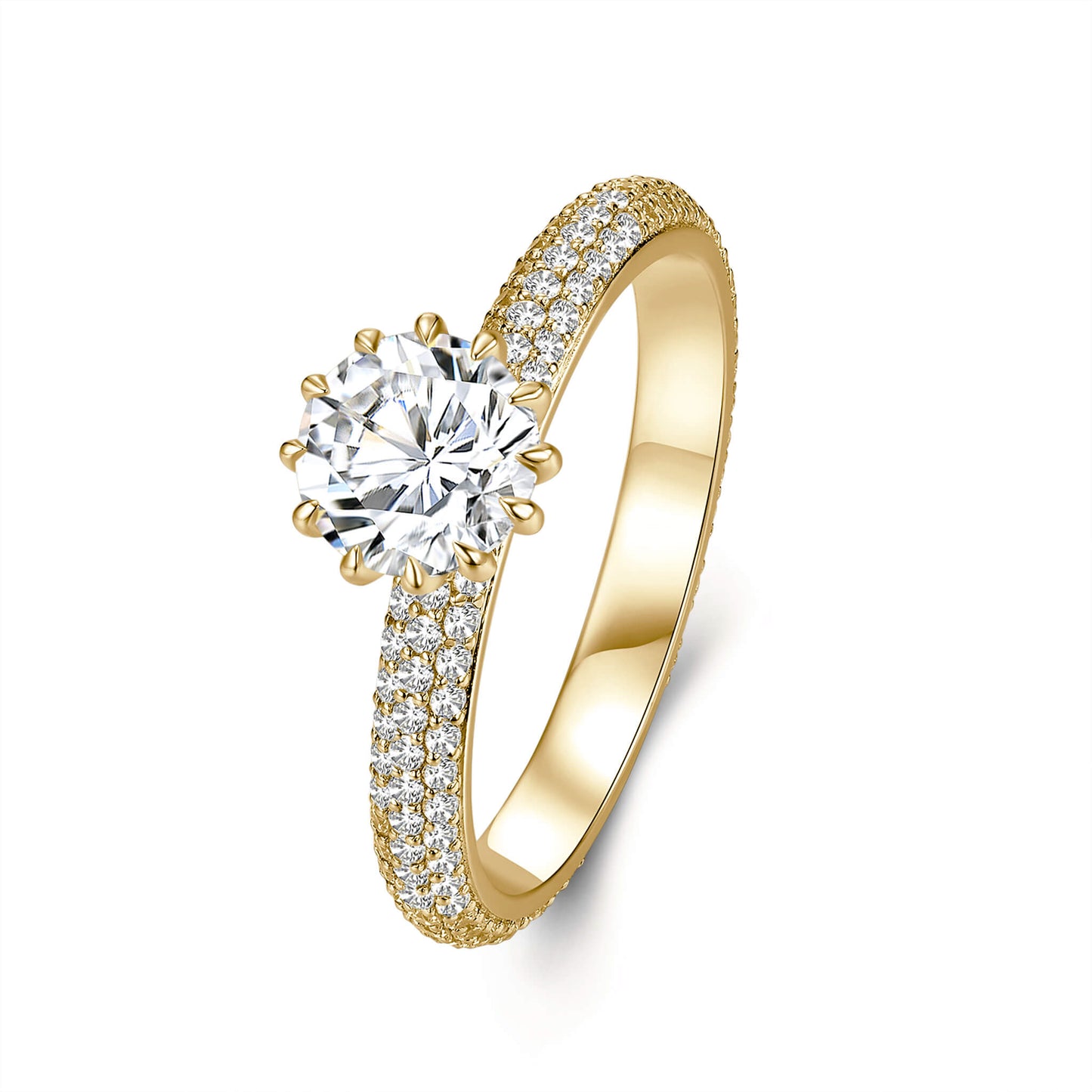 Solitaire Round Lab Diamond Ring with Pave Band in 18K Yellow Gold - Neoshine