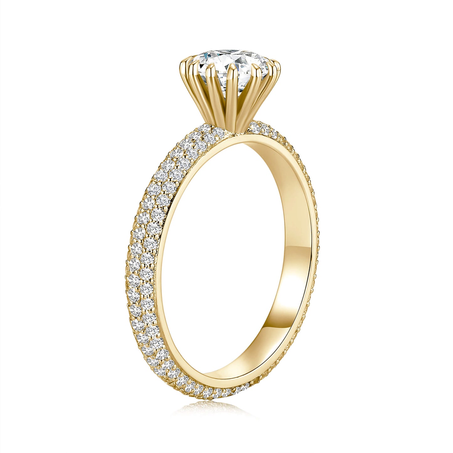 Solitaire Round Lab Diamond Ring with Pave Band in 18K Yellow Gold - Neoshine