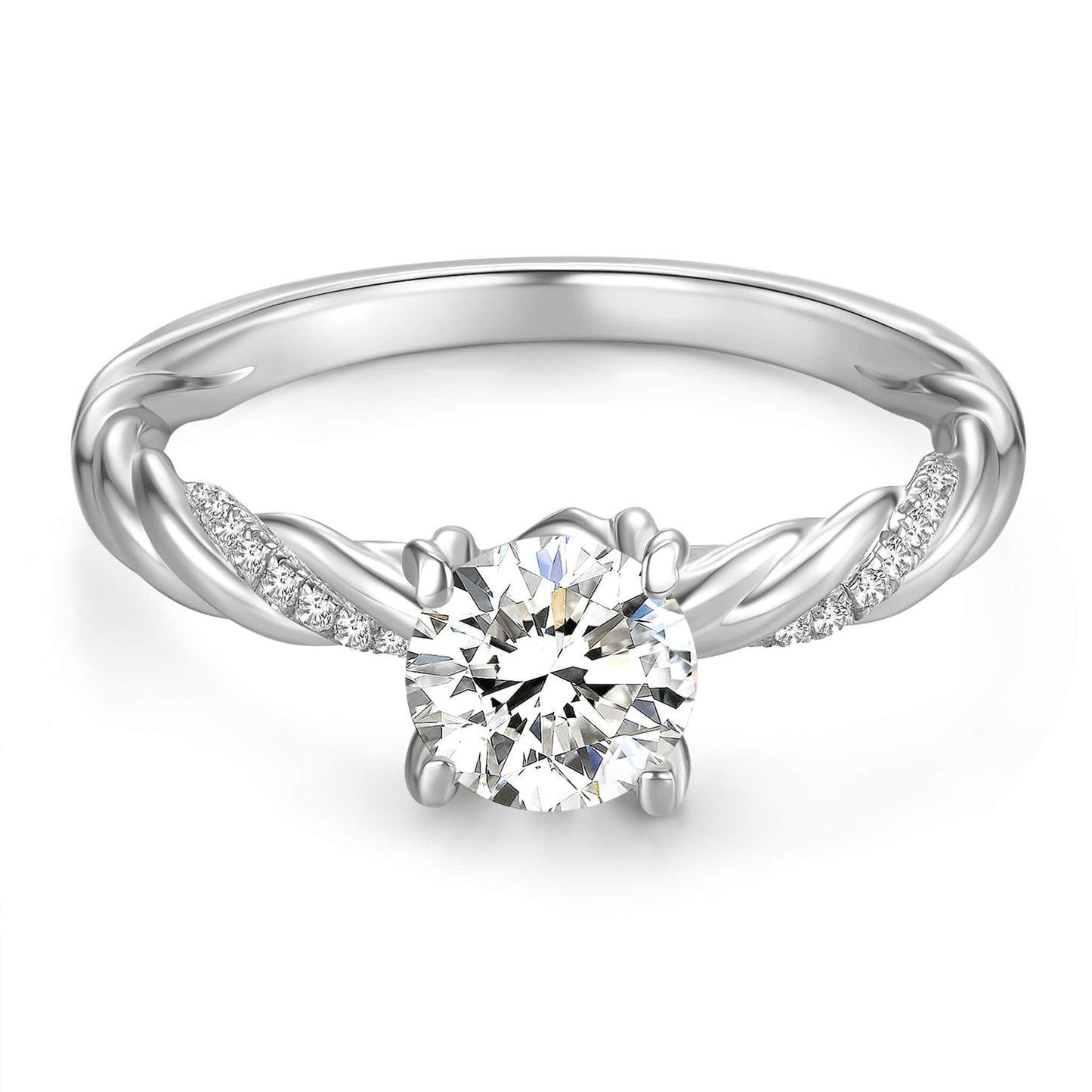 Solitaire Round Lab Diamond Ring with Pave Band, 4 Prong, Platinum - Neoshine