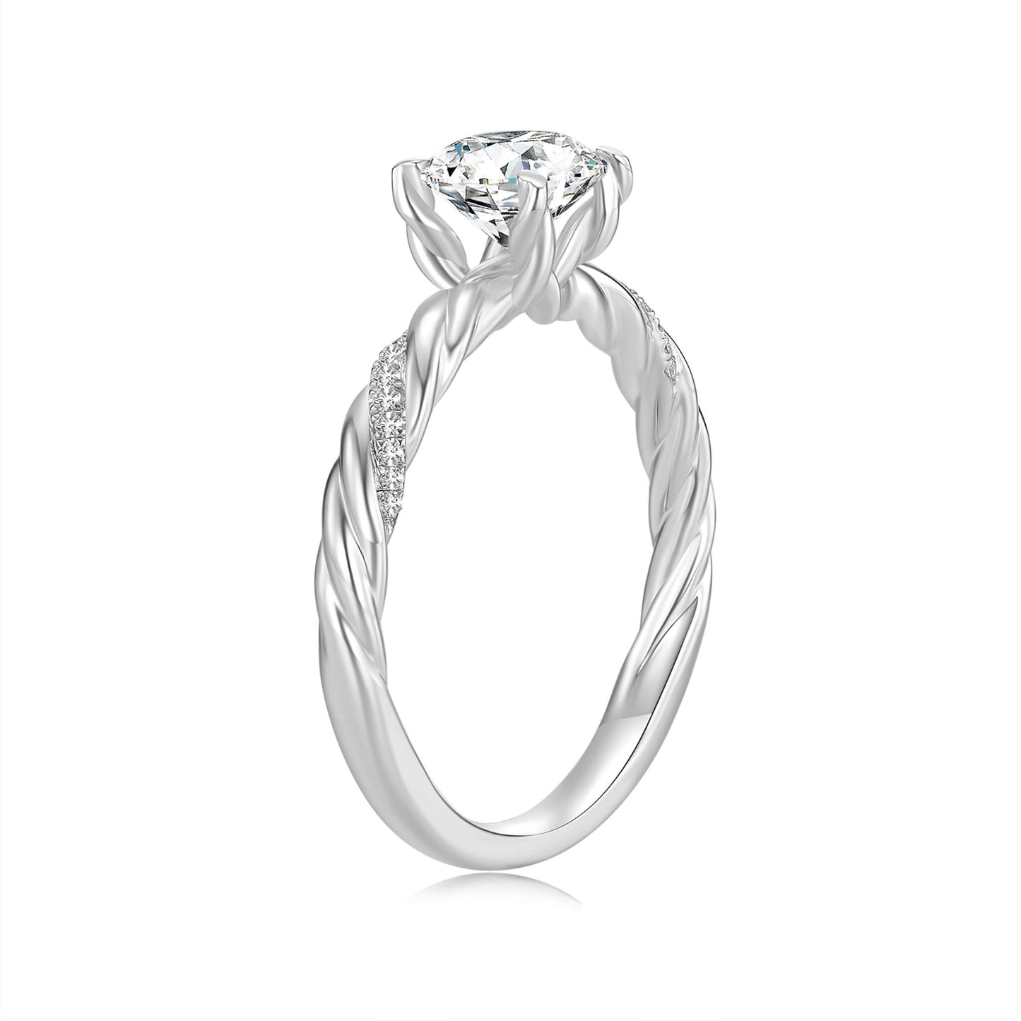Solitaire Round Lab Diamond Ring with Pave Band, 4 Prong, Platinum - Neoshine