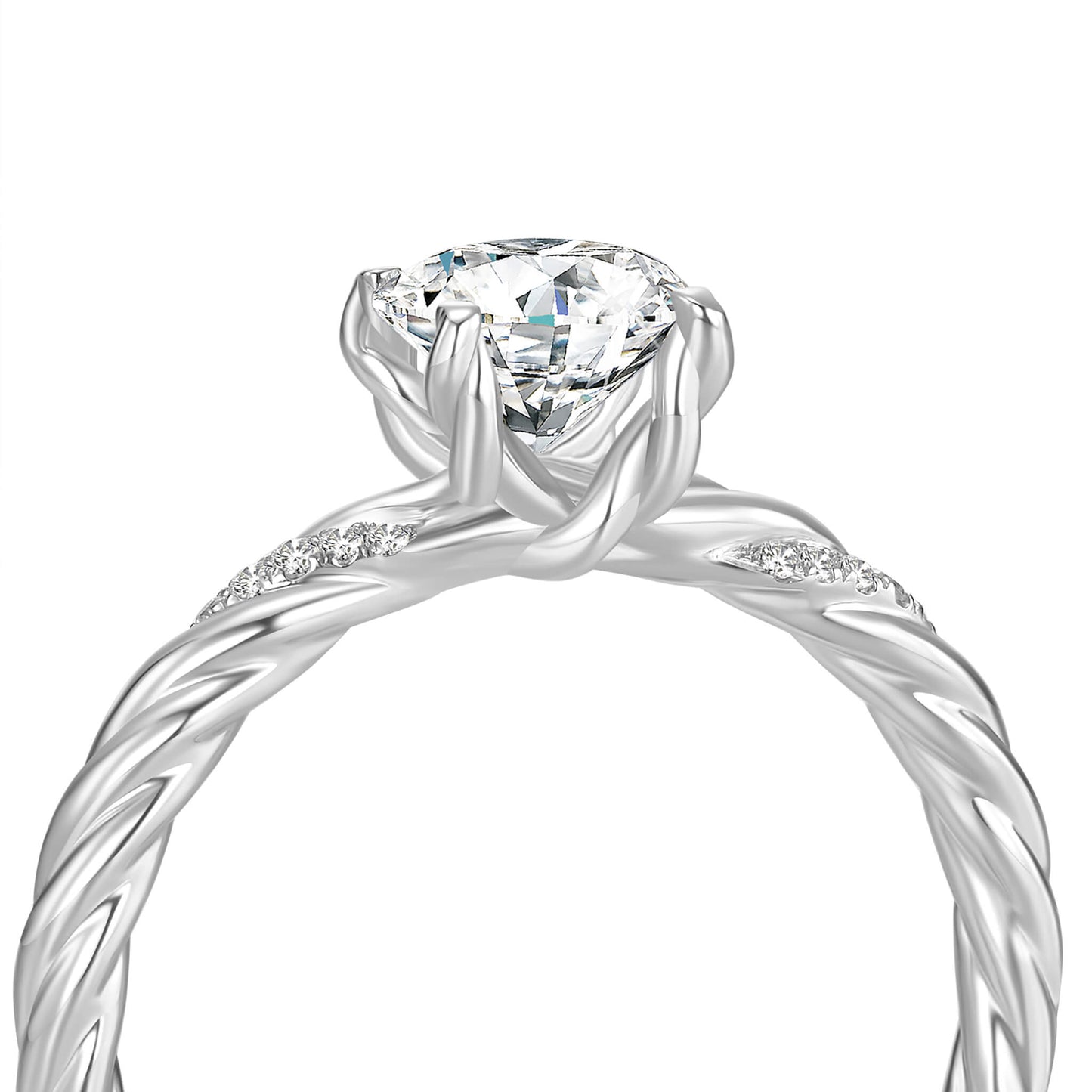 Solitaire Round Lab Diamond Ring with Pave Band, 4 Prong, Platinum - Neoshine