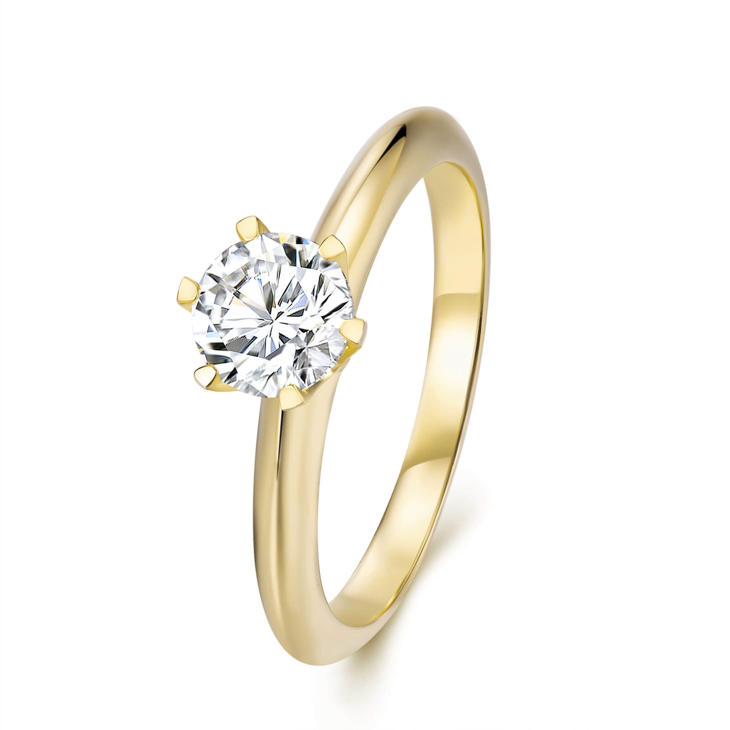Solitaire Round Lab Diamond Ring in 18K Yellow Gold 4 Prong - Neoshine