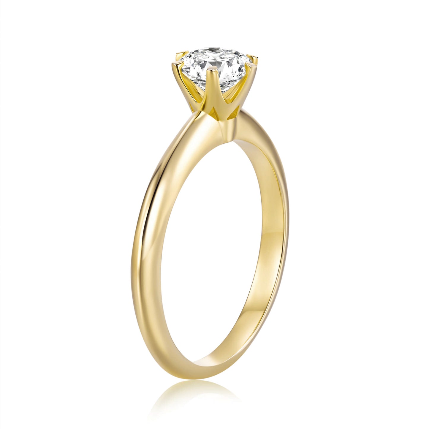 Solitaire Round Lab Diamond Ring in 18K Yellow Gold 4 Prong - Neoshine