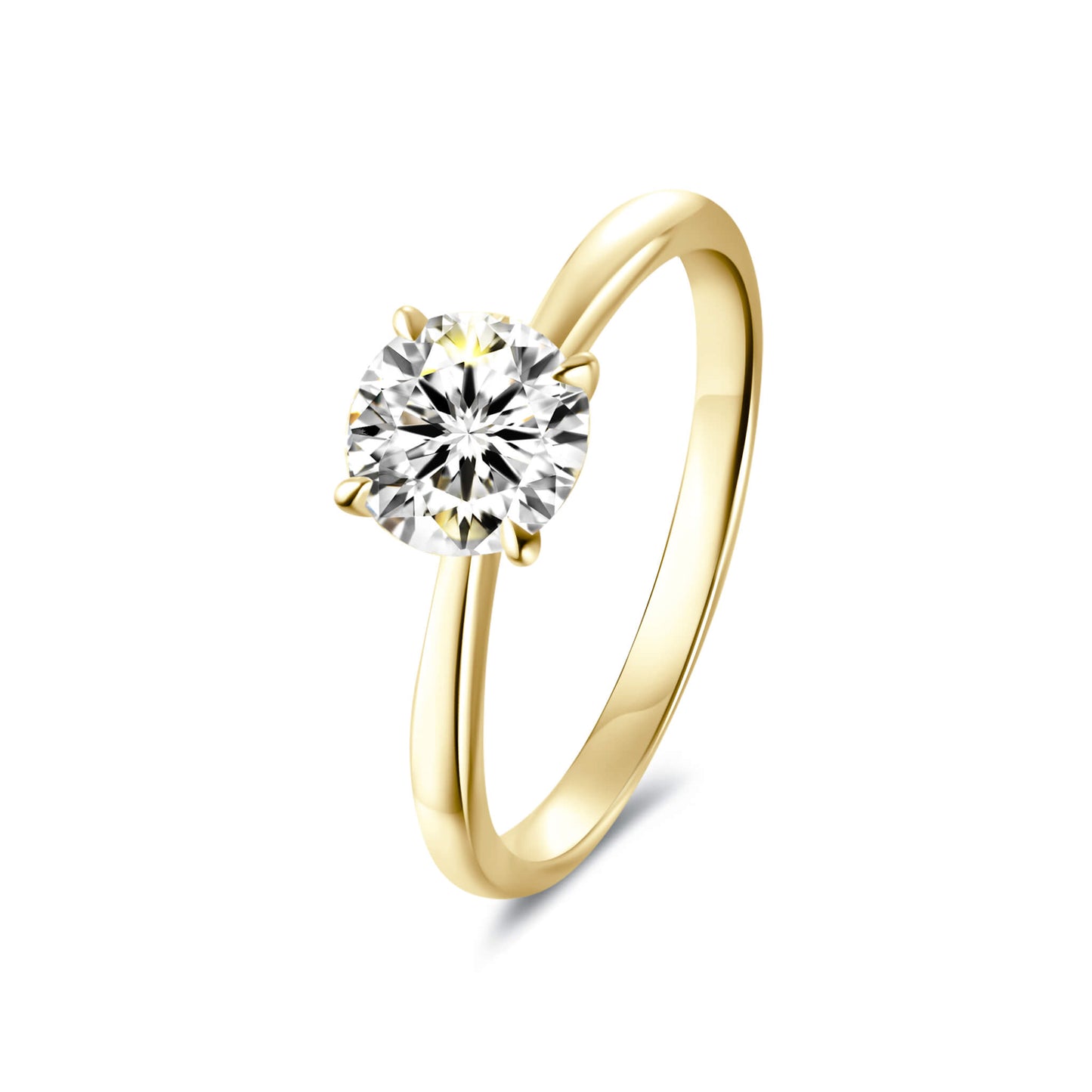 Solitaire Round Lab Diamond Ring in 18K Yellow Gold 4 Prong - Neoshine