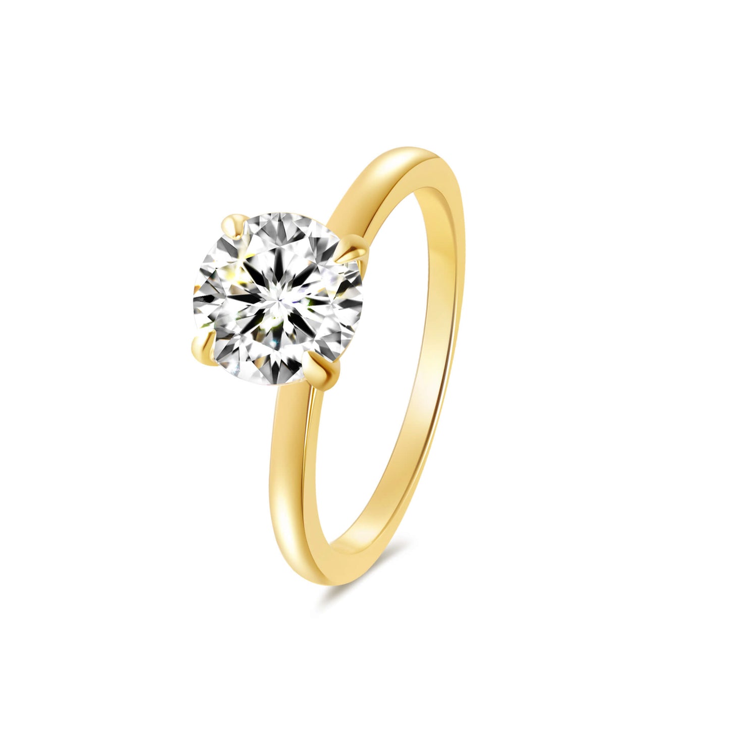 Solitaire Round Lab Diamond Ring in 18K Yellow Gold 4 Prong - Neoshine