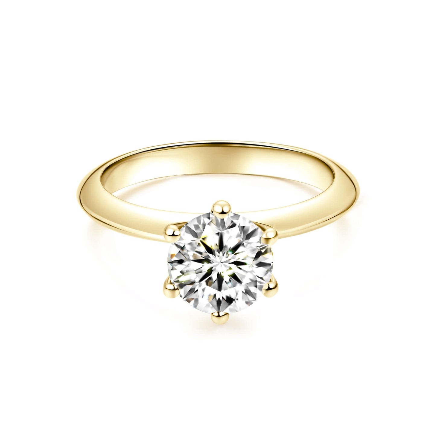 Solitaire Round Lab Diamond Ring in 18K Yellow Gold 6 Prong - Neoshine