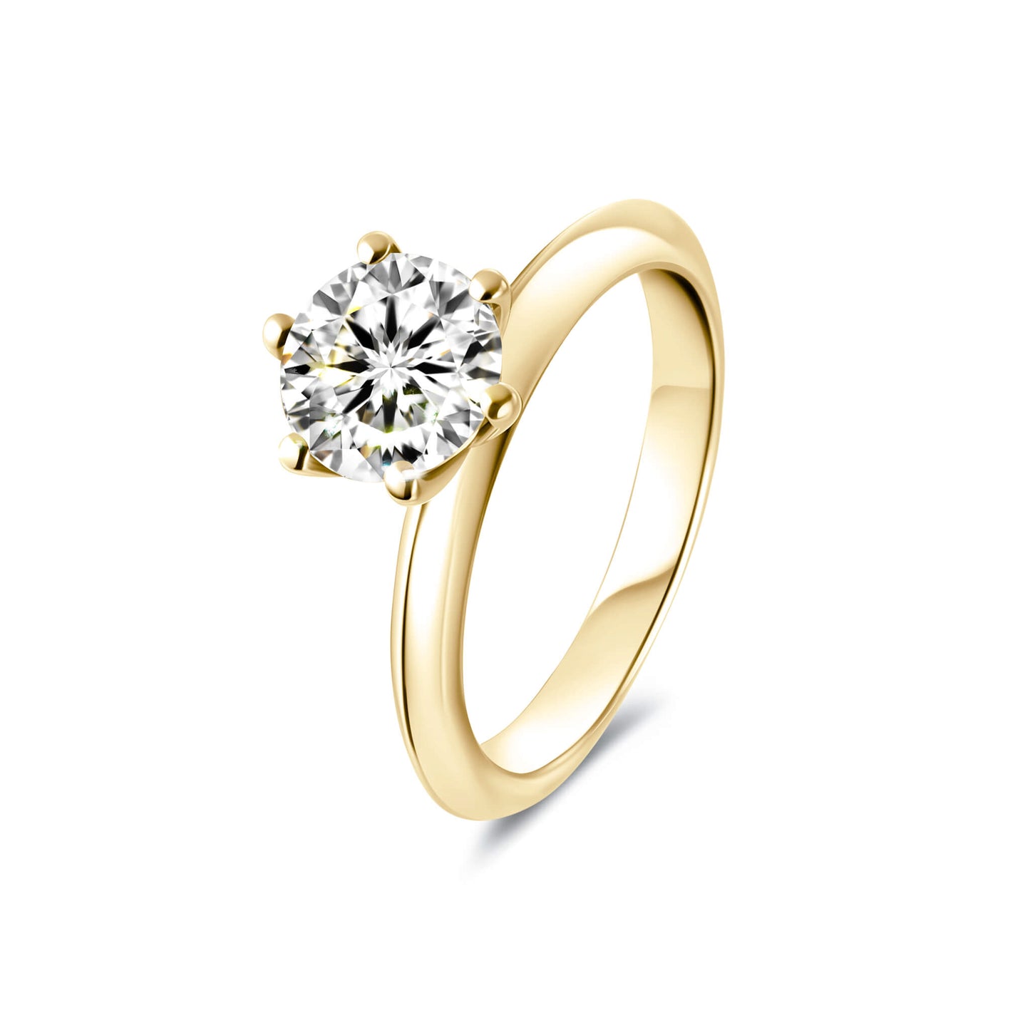 Solitaire Round Lab Diamond Ring in 18K Yellow Gold 6 Prong - Neoshine