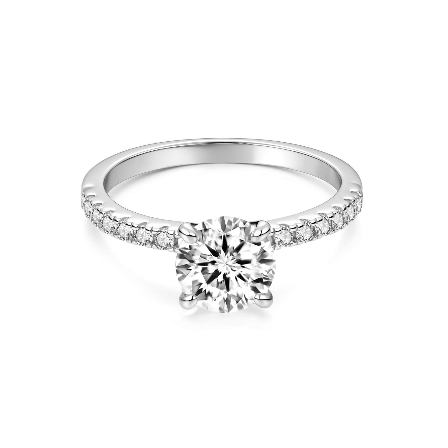 Solitaire Round Lab Diamond Ring with Pave Band in Platinum 4 Prong - Neoshine