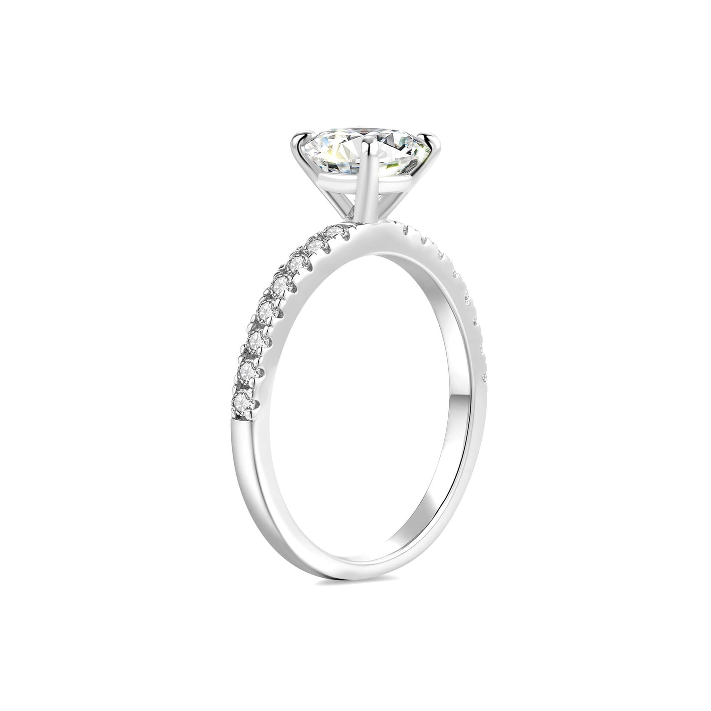 Solitaire Round Lab Diamond Ring with Pave Band in Platinum 4 Prong - Neoshine
