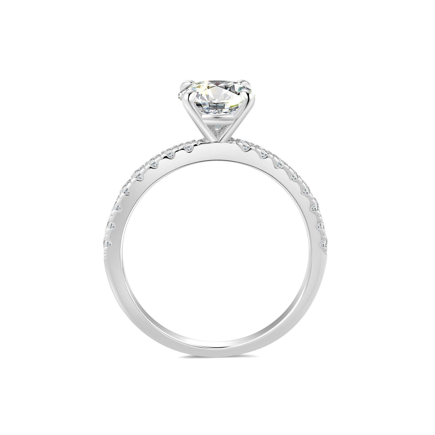 Solitaire Round Lab Diamond Ring with Pave Band in Platinum 4 Prong - Neoshine