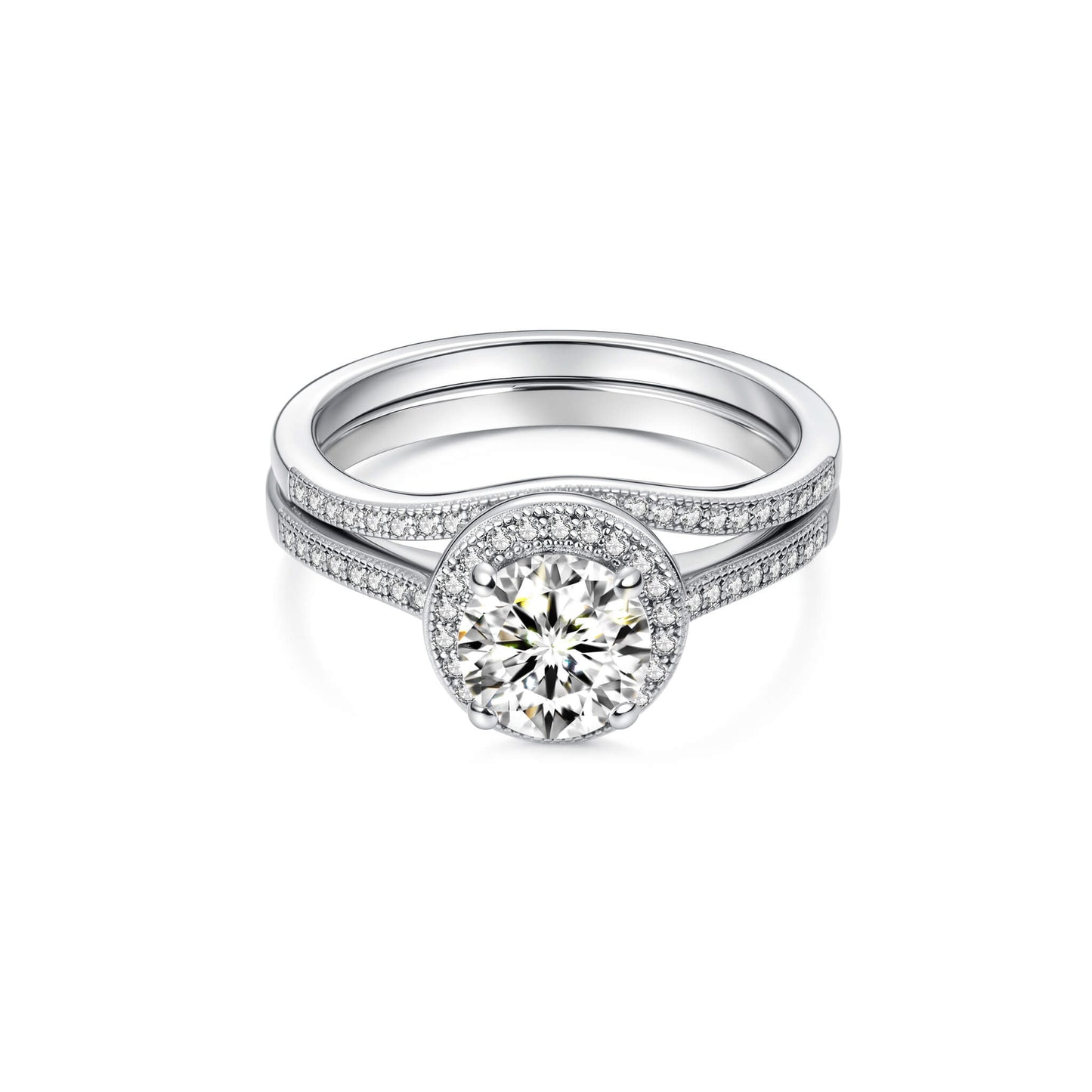 Bridal Sets Round Lab Diamond Ring in Platinum - Neoshine