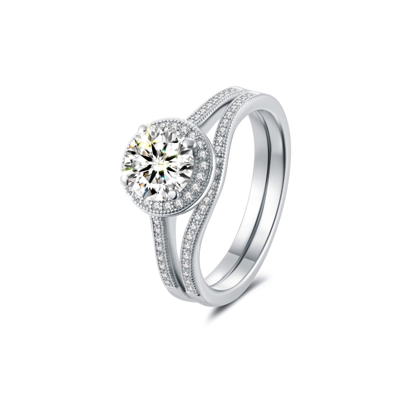Bridal Sets Round Lab Diamond Ring in Platinum - Neoshine