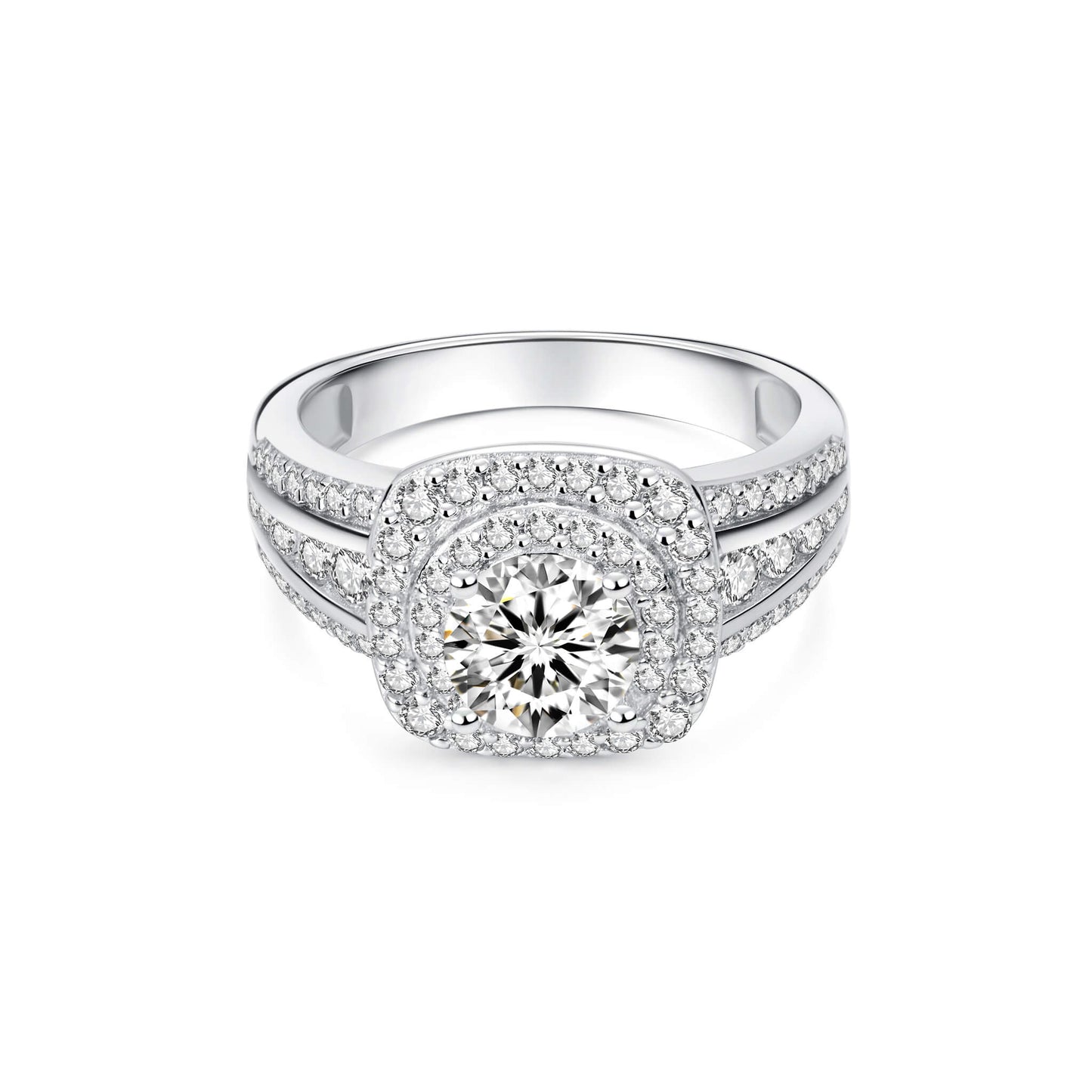 Double Halo Round Lab Diamond Ring in Platinum - Neoshine