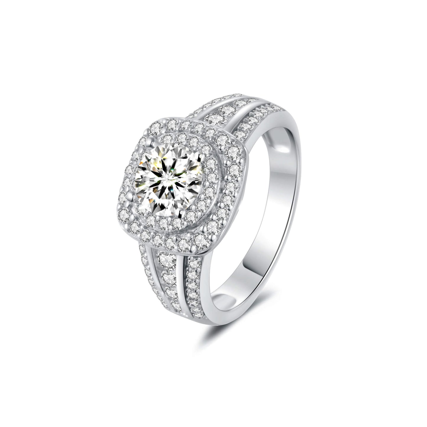 Double Halo Round Lab Diamond Ring in Platinum - Neoshine