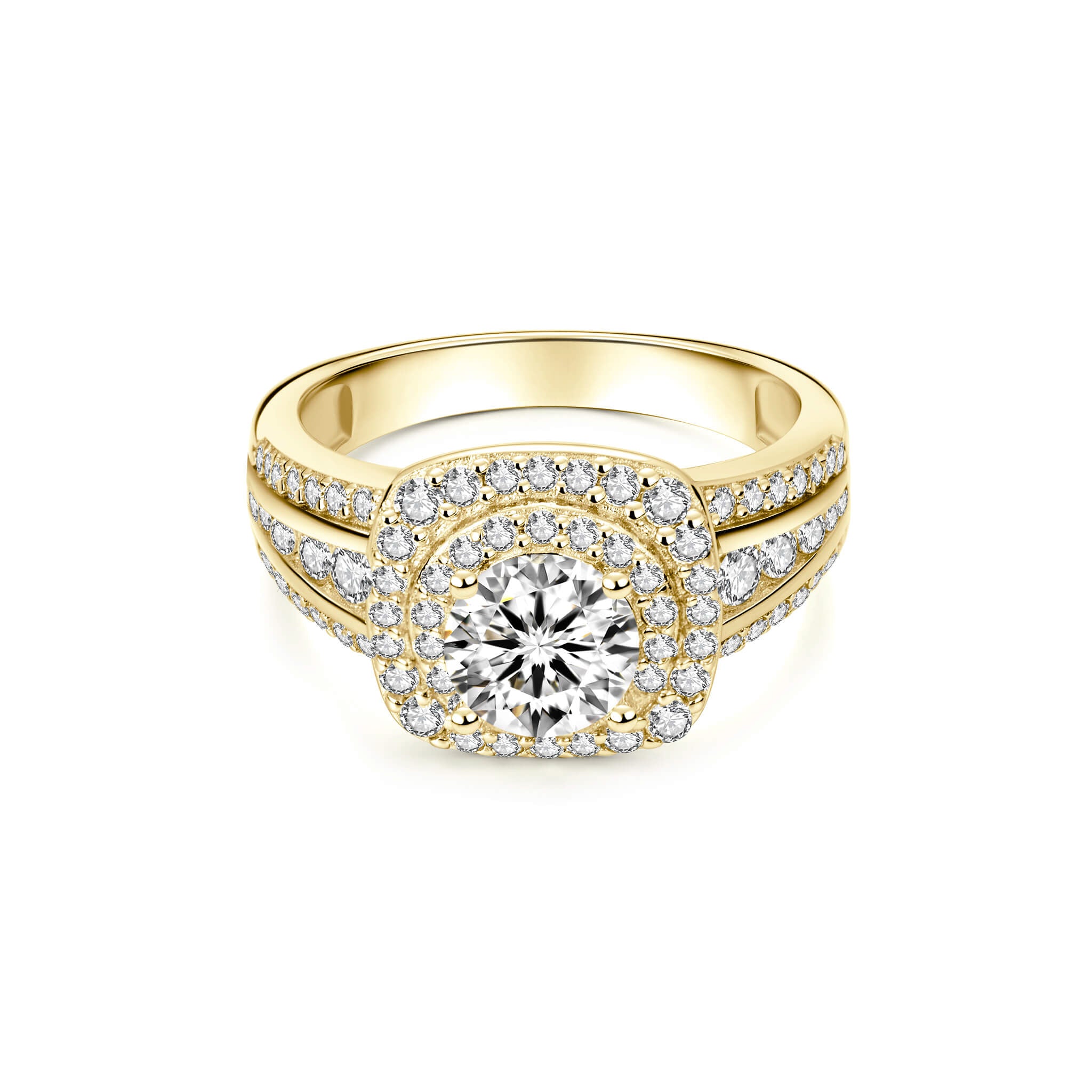 Double Halo Round Lab Diamond Ring in 14K Yellow Gold