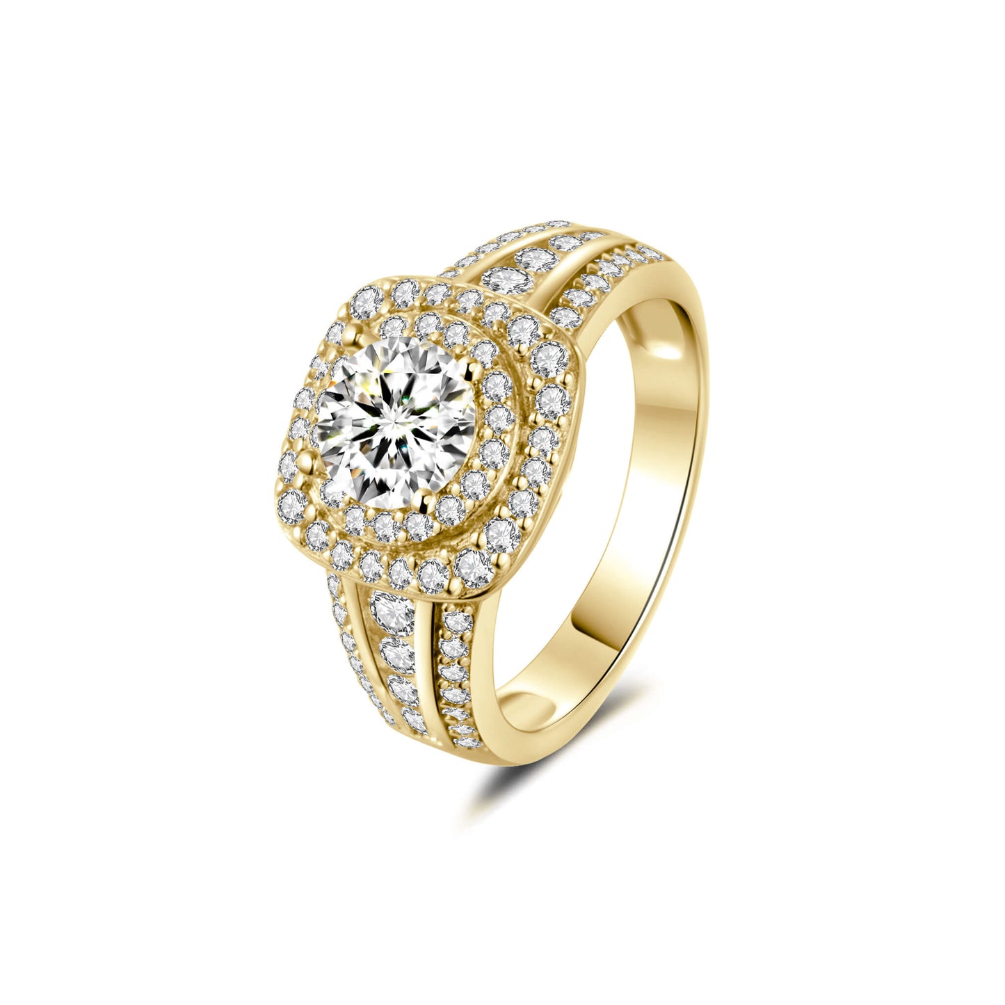 Double Halo Round Lab Diamond Ring in 18K Yellow Gold - Neoshine