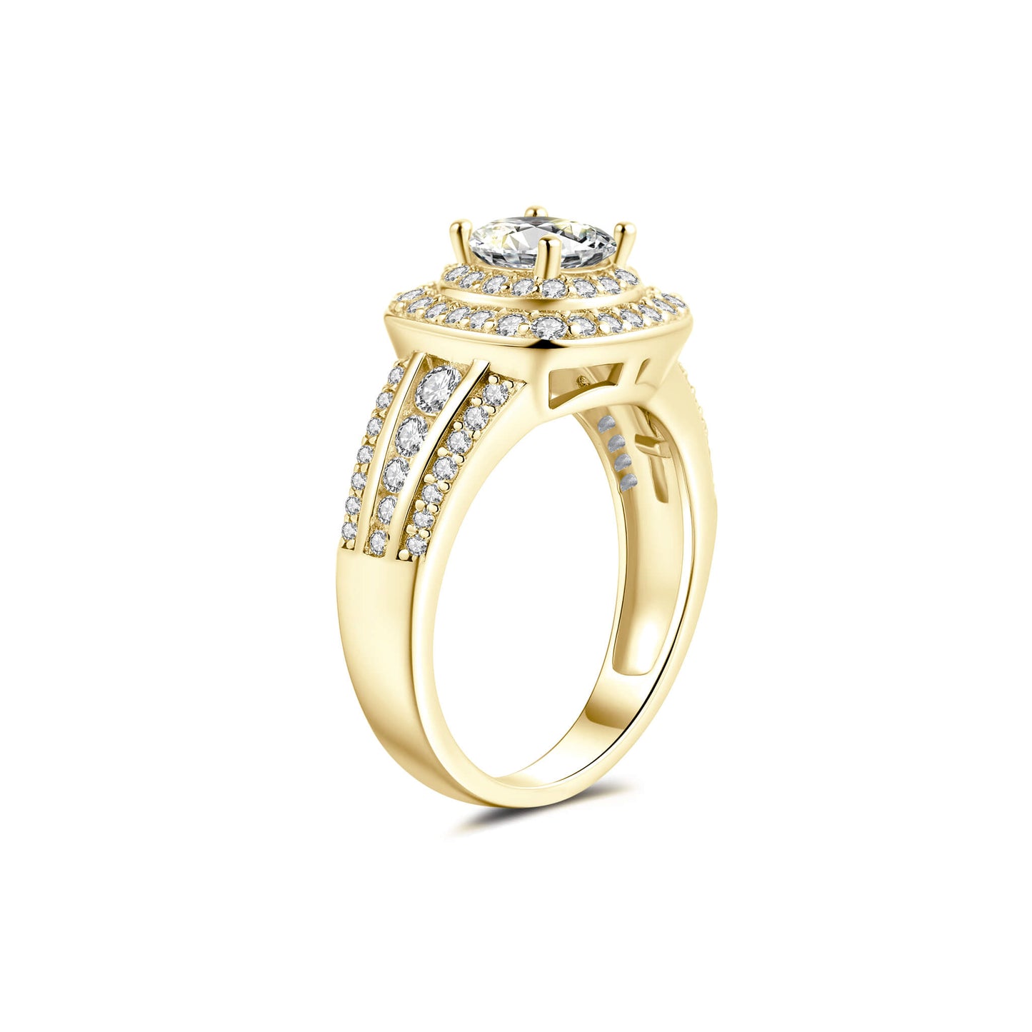 Double Halo Round Lab Diamond Ring in 18K Yellow Gold - Neoshine