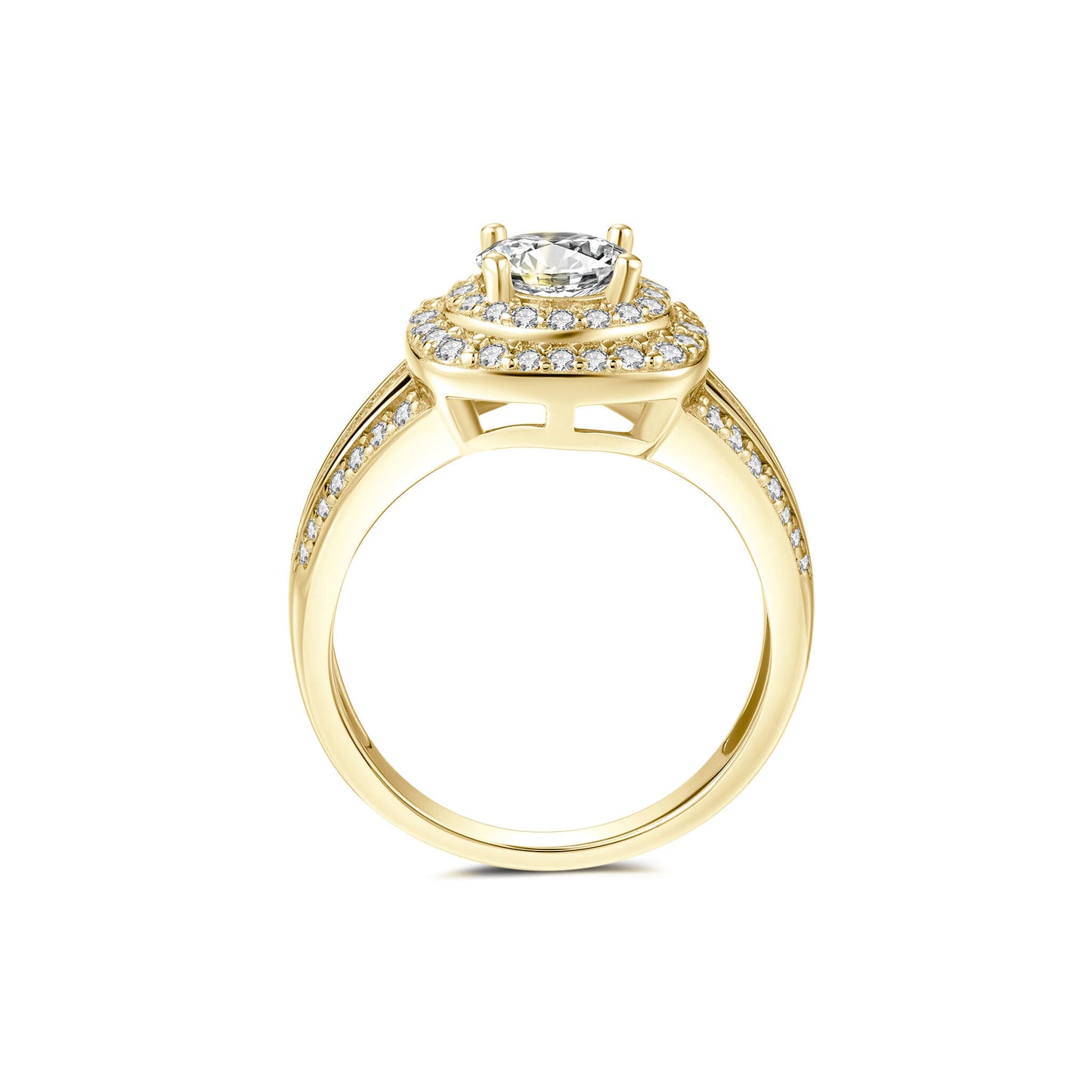 Double Halo Round Lab Diamond Ring in 18K Yellow Gold - Neoshine