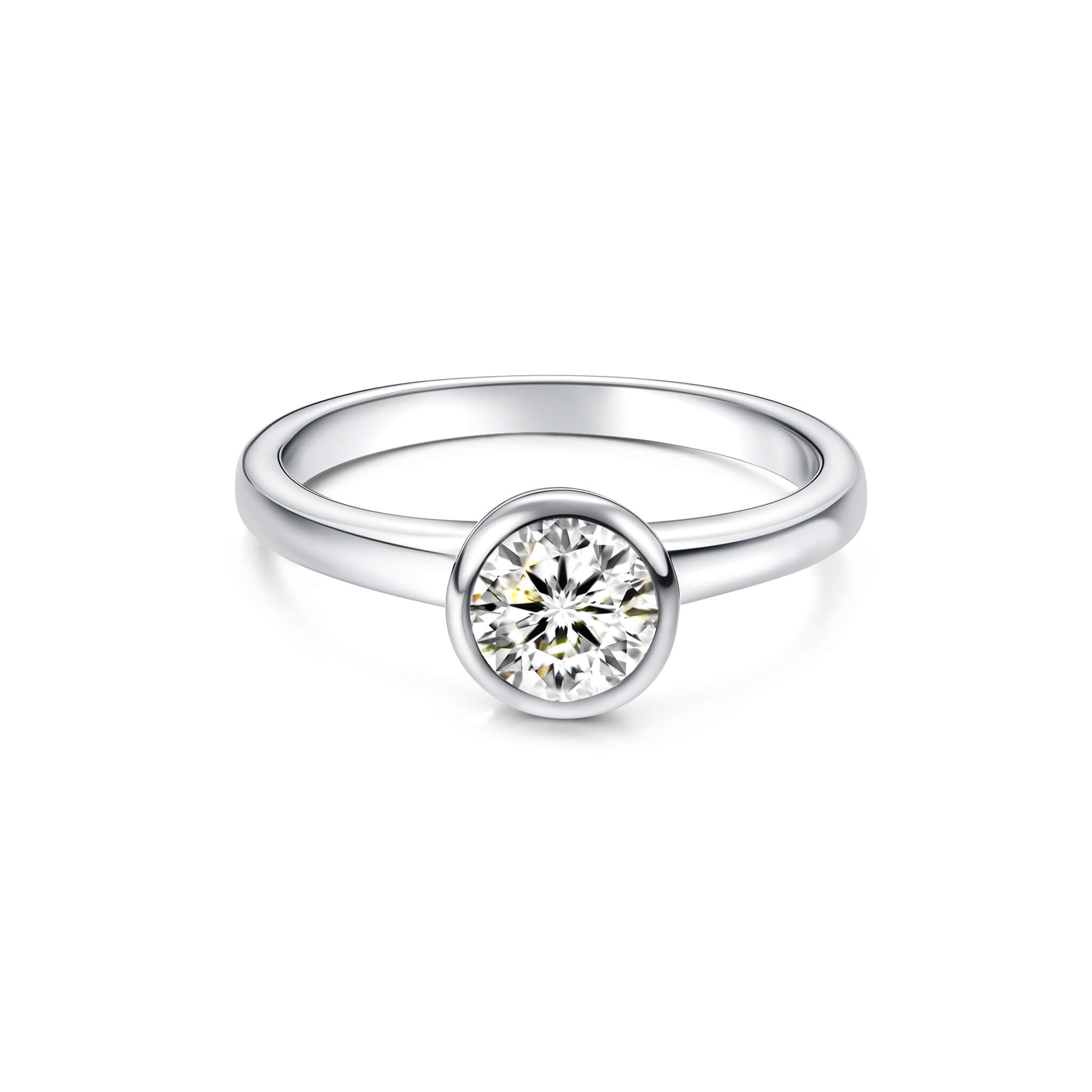 Bezel Round Lab Diamond Ring in 14K White Gold