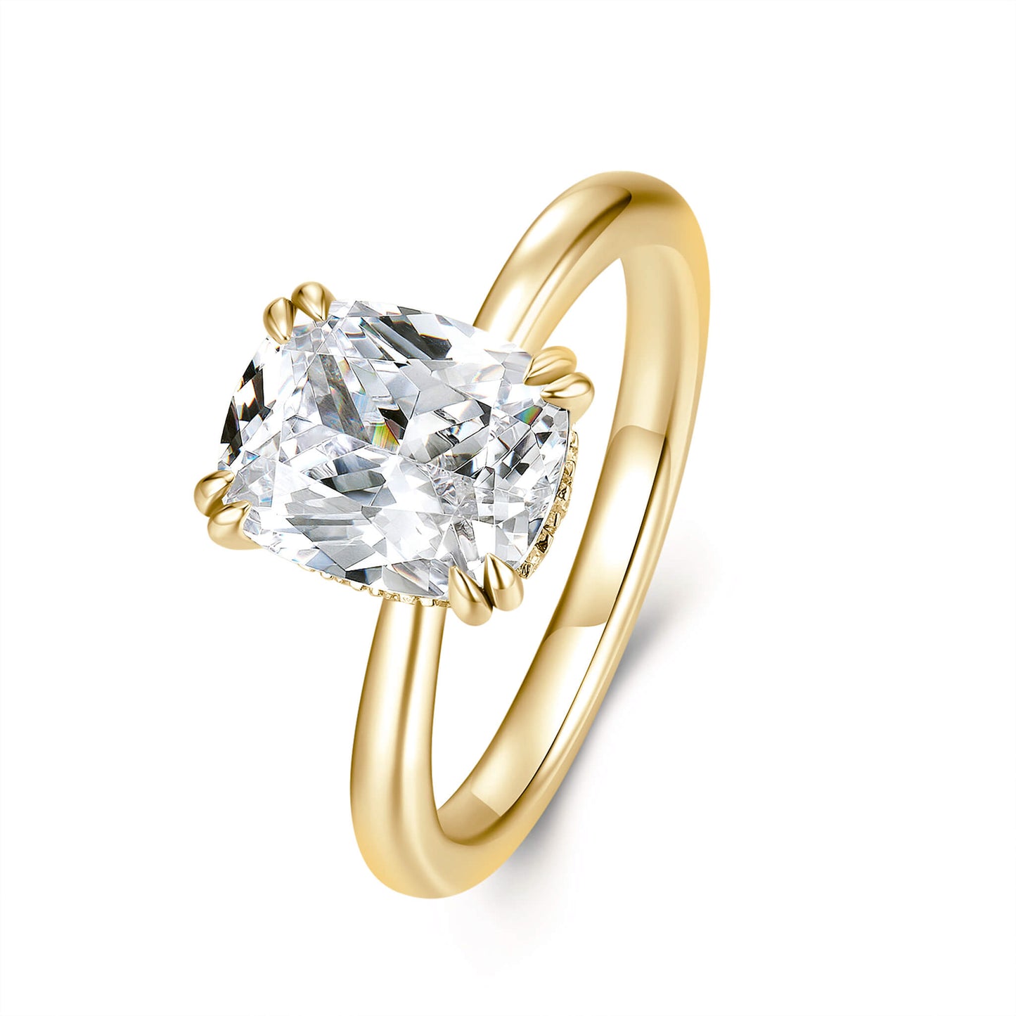 Hidden Halo Radiant Lab Diamond Ring in 18K Yellow Gold - Neoshine