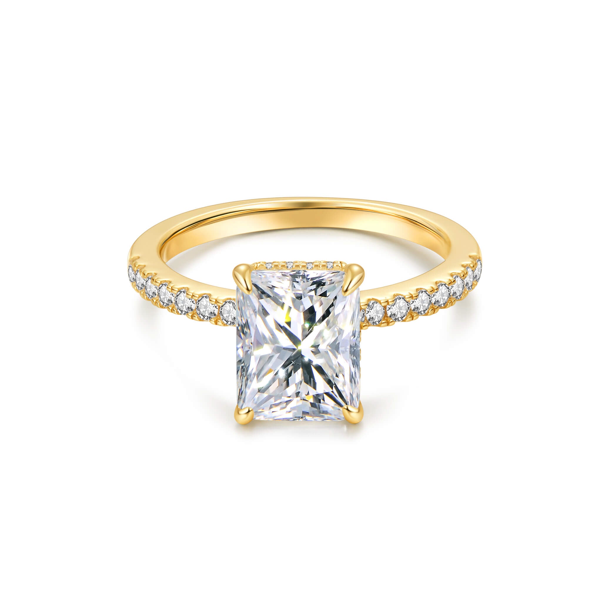 Hidden Halo Radiant Lab Diamond Ring in 14K Yellow Gold
