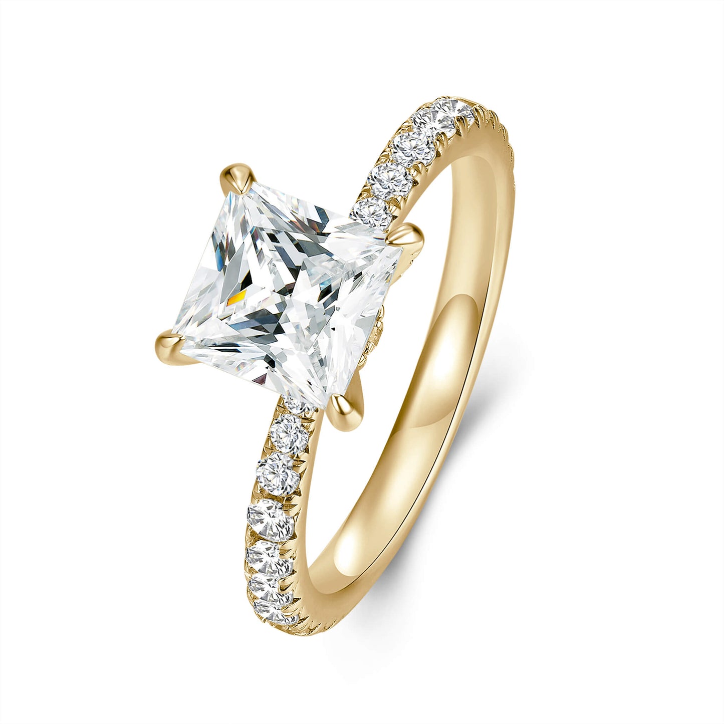 Solitaire Princess Lab Diamond Ring in 14K Yellow Gold - Neoshine