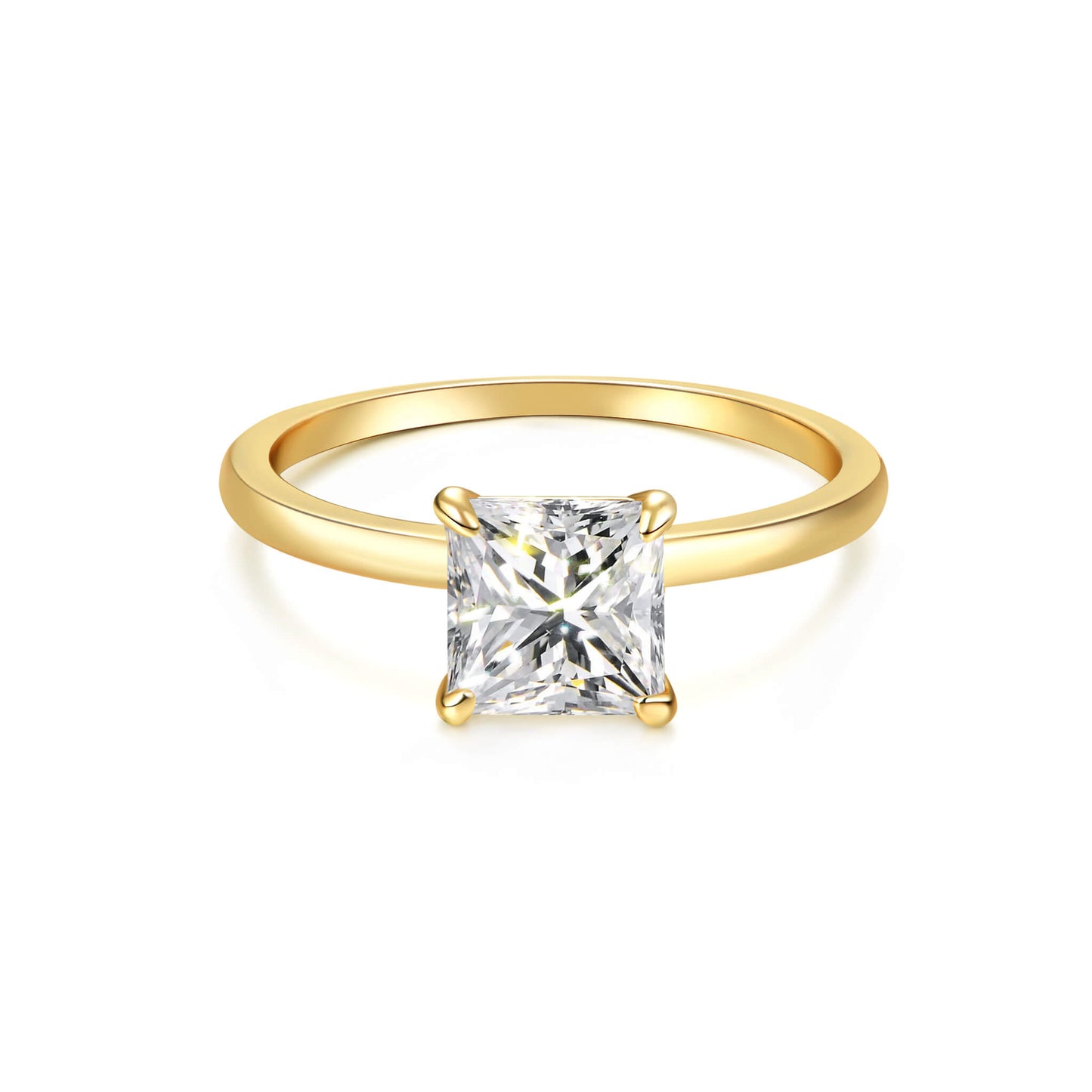 Solitaire Princess Lab Diamond Ring in 18K Yellow Gold - Neoshine