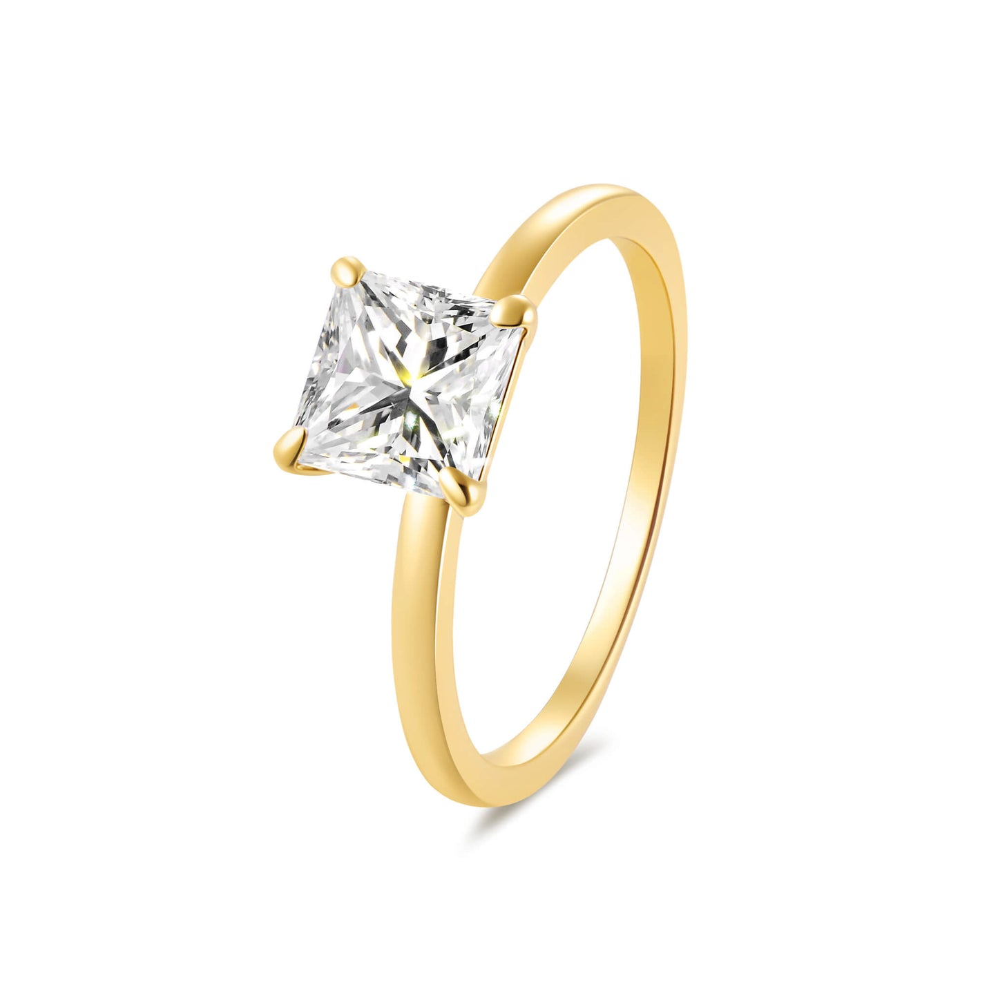 Solitaire Princess Lab Diamond Ring in 18K Yellow Gold - Neoshine