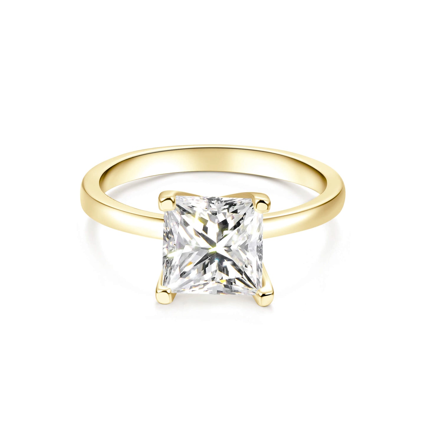 Solitaire Princess Lab Diamond Ring in 18K Yellow Gold - Neoshine