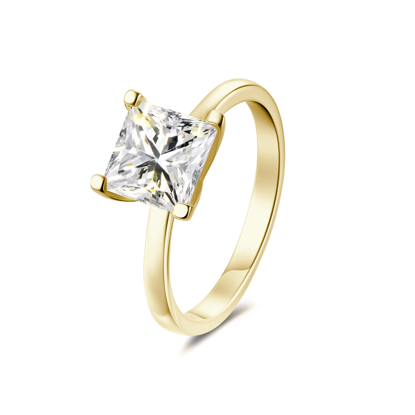 Solitaire Princess Lab Diamond Ring in 18K Yellow Gold - Neoshine
